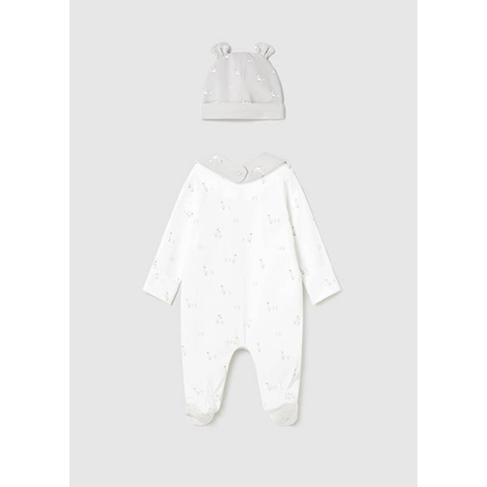 Mayoral MAYORAL - 3-piece set - White pyjamas, bib and hat with duck print