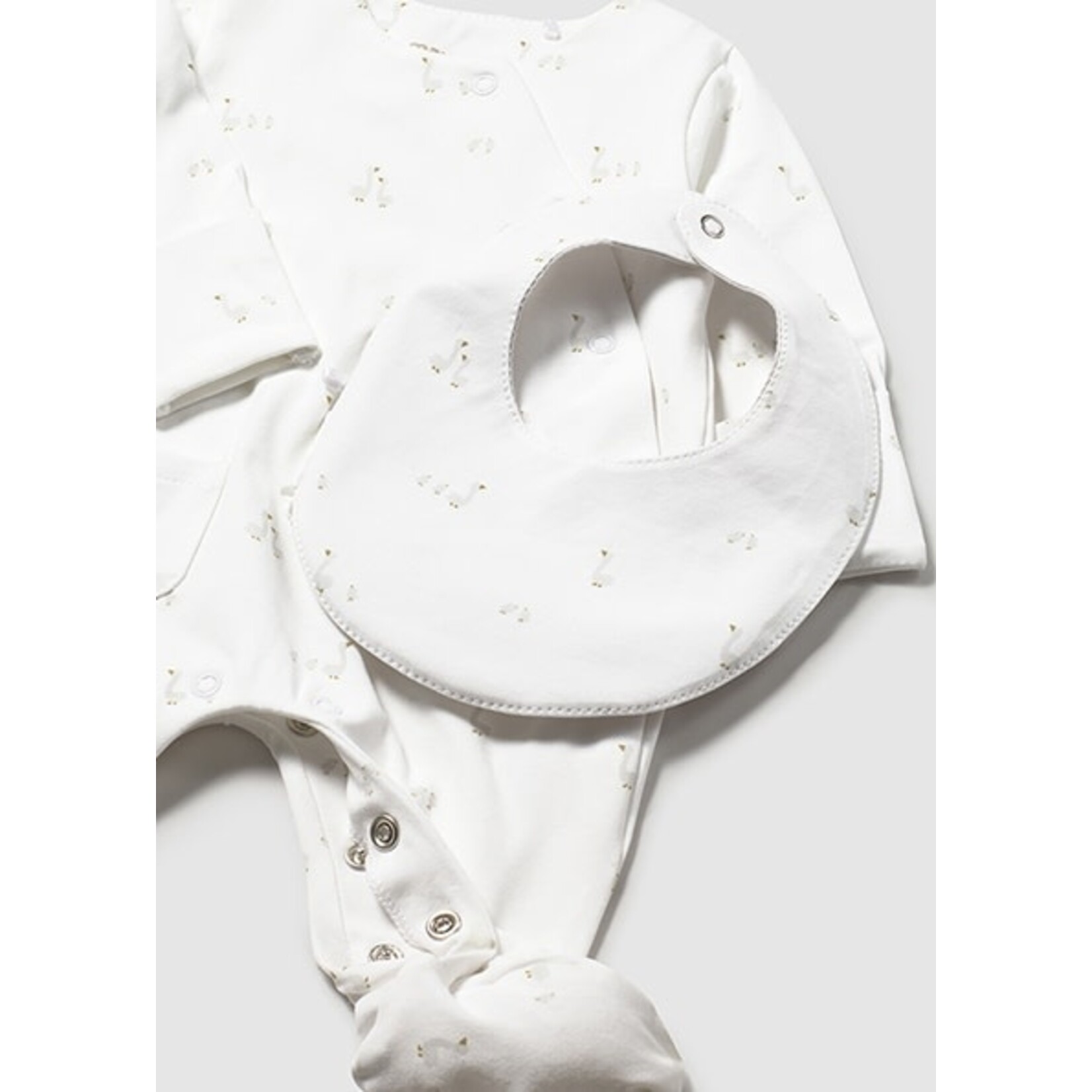 Mayoral MAYORAL - 3-piece set - White pyjamas, bib and hat with duck print