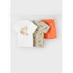 Mayoral MAYORAL - Ensemble 3 pièces - Deux t-shirt à manches courtes avec imprimé d'animaux de la savane cubique et un short orange