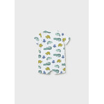 Mayoral MAYORAL - White short-sleeved romper with colorful reptile and frog print