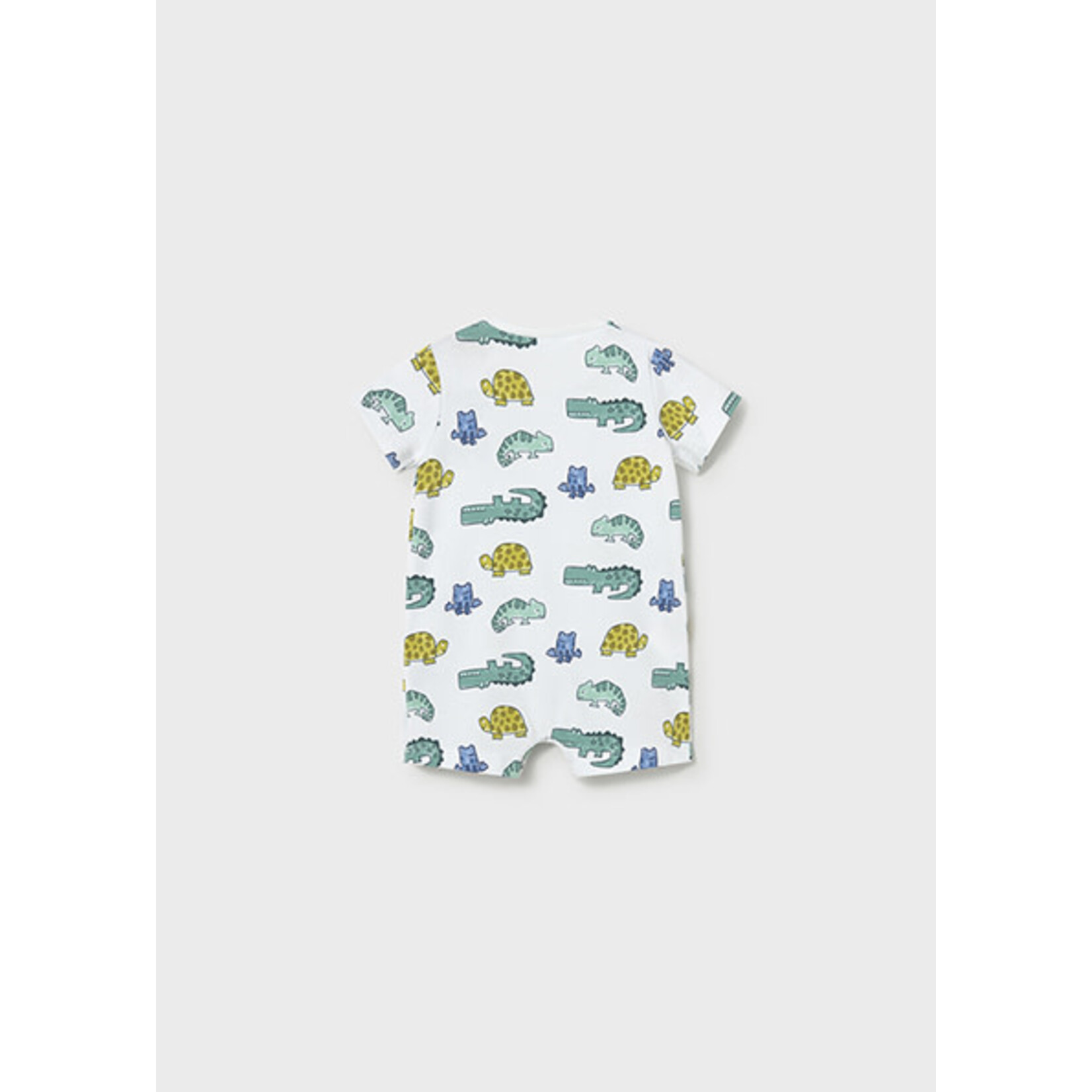 Mayoral MAYORAL - White short-sleeved romper with colorful reptile and frog print