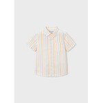 Mayoral MAYORAL - Short-sleeved linen shirt with peach, blue and white striped pattern