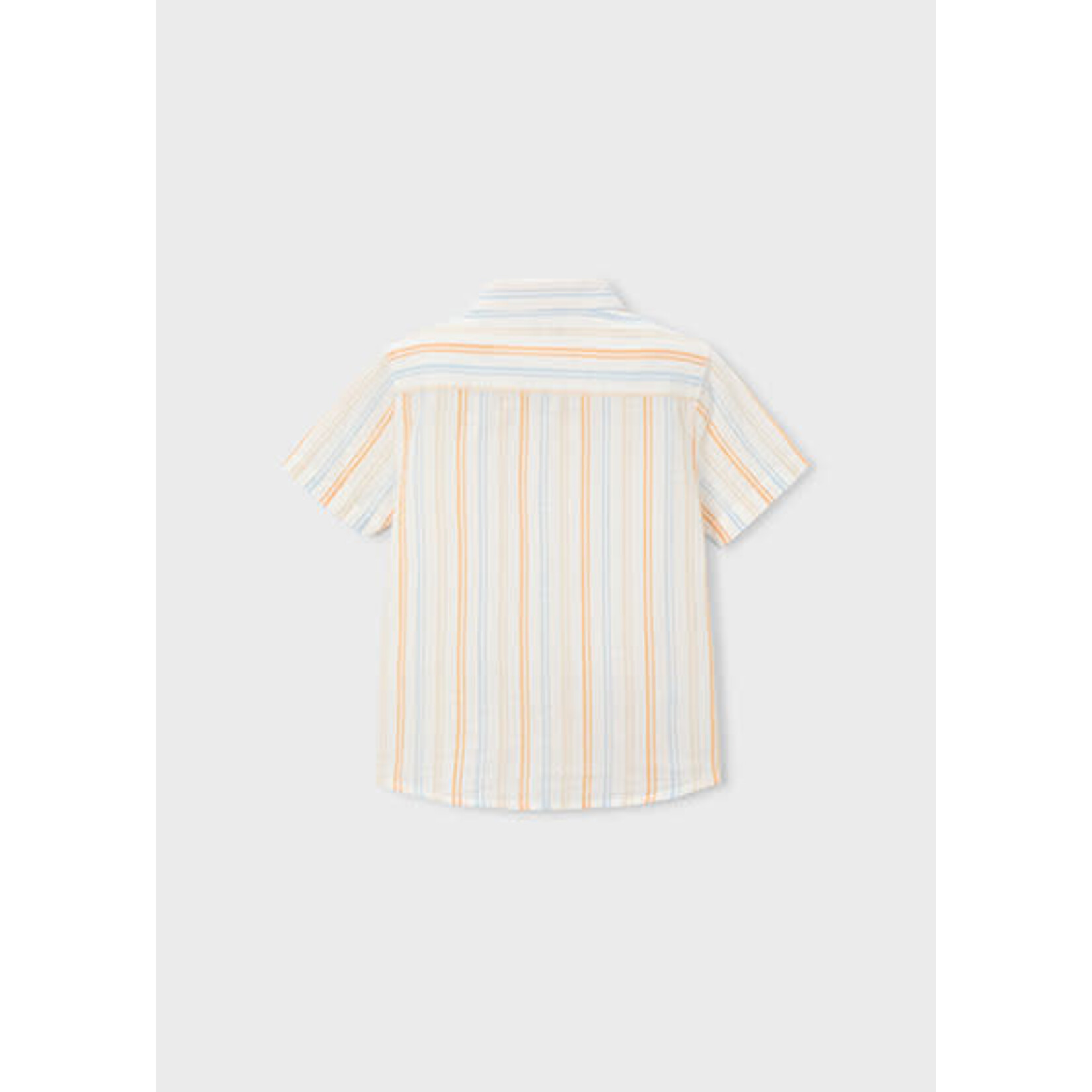 Mayoral MAYORAL - Short-sleeved linen shirt with peach, blue and white striped pattern