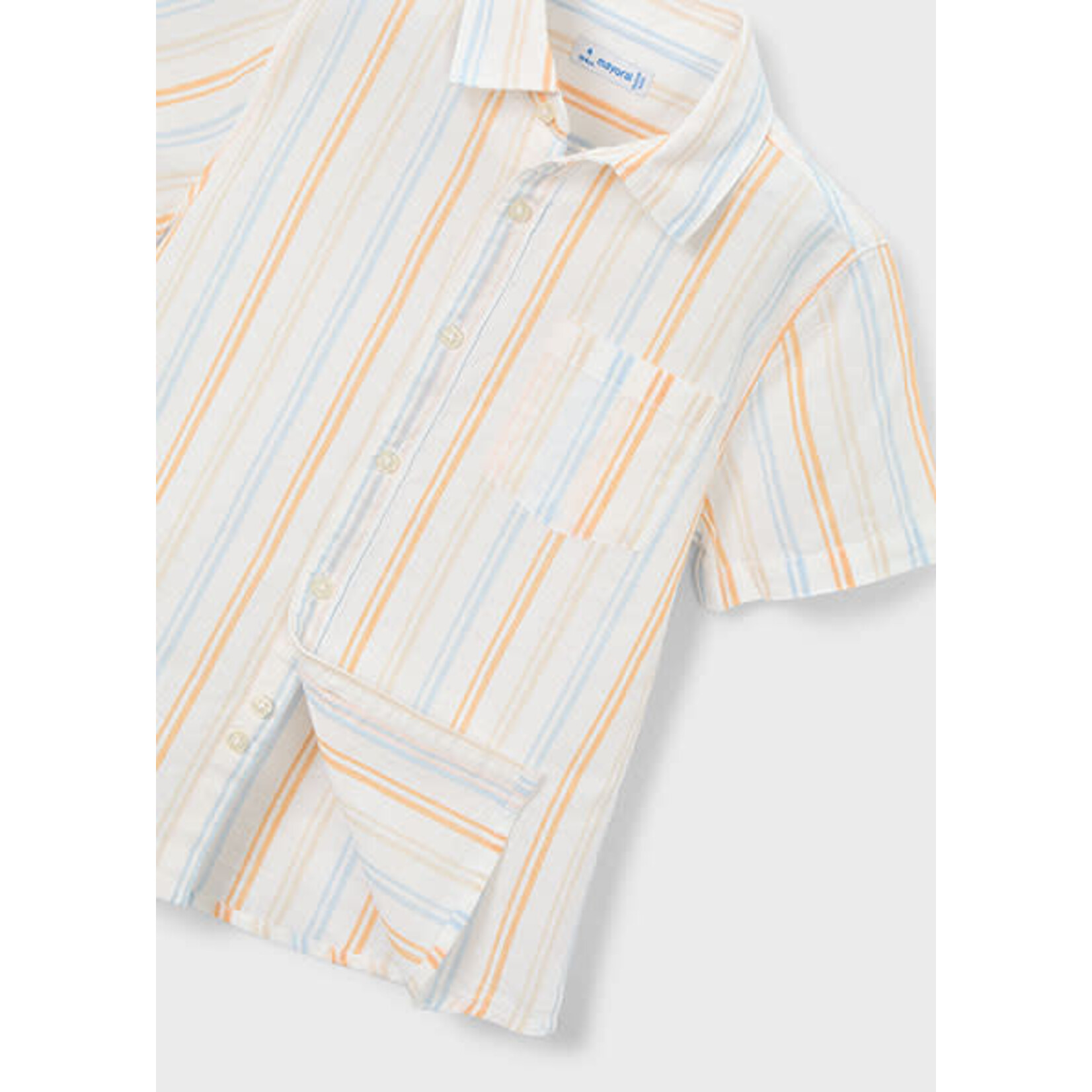 Mayoral MAYORAL - Chemise à manches courtes en lin avec motif rayé pêche, bleu et blanc