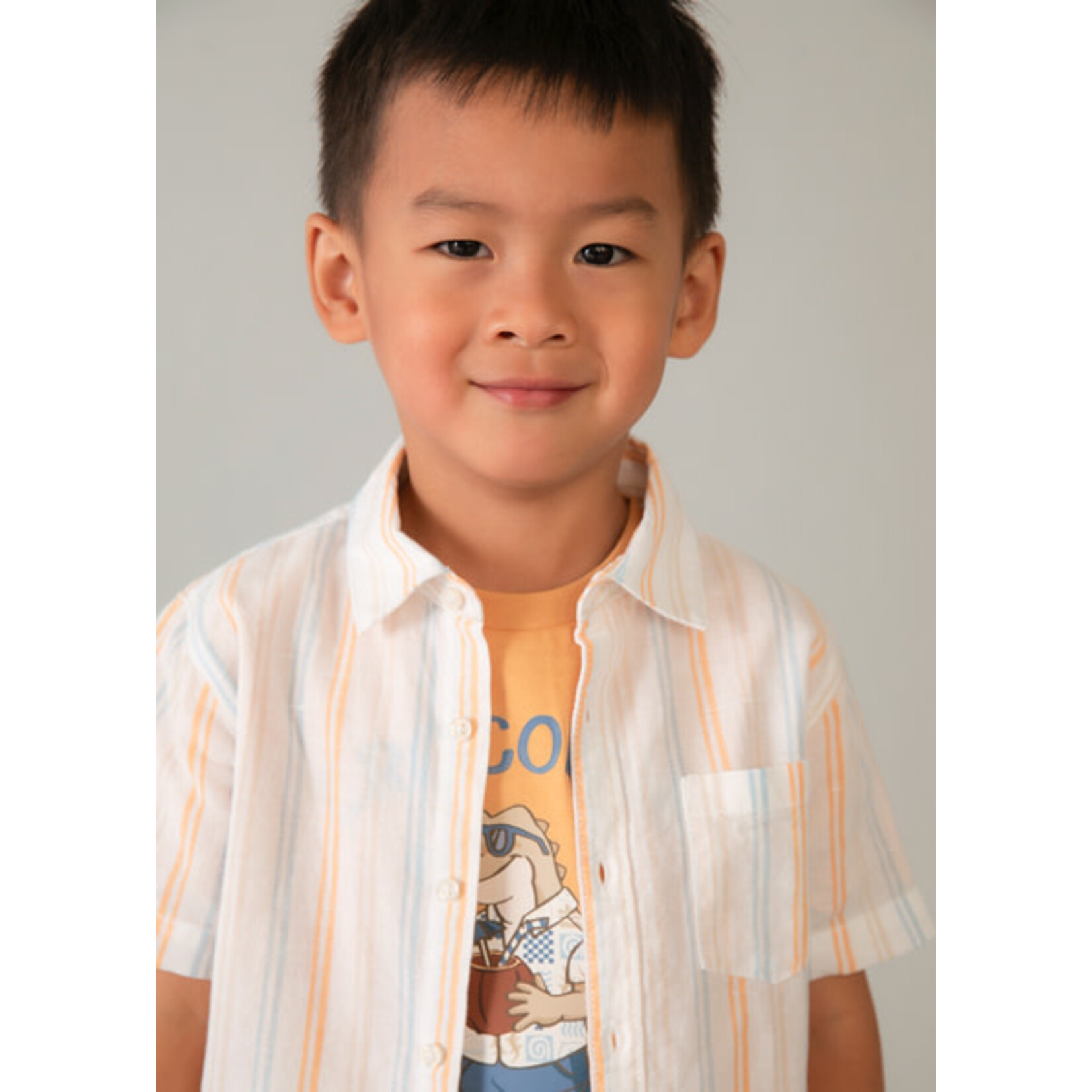 Mayoral MAYORAL - Chemise à manches courtes en lin avec motif rayé pêche, bleu et blanc