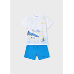 Mayoral MAYORAL - 2-piece set - White T-shirt with shark print and blue shorts
