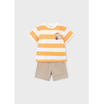 Mayoral MAYORAL - Ensemble 2 pièces - T-shirt rayé blanc et pêche avec imprimé de crocodile et short beige