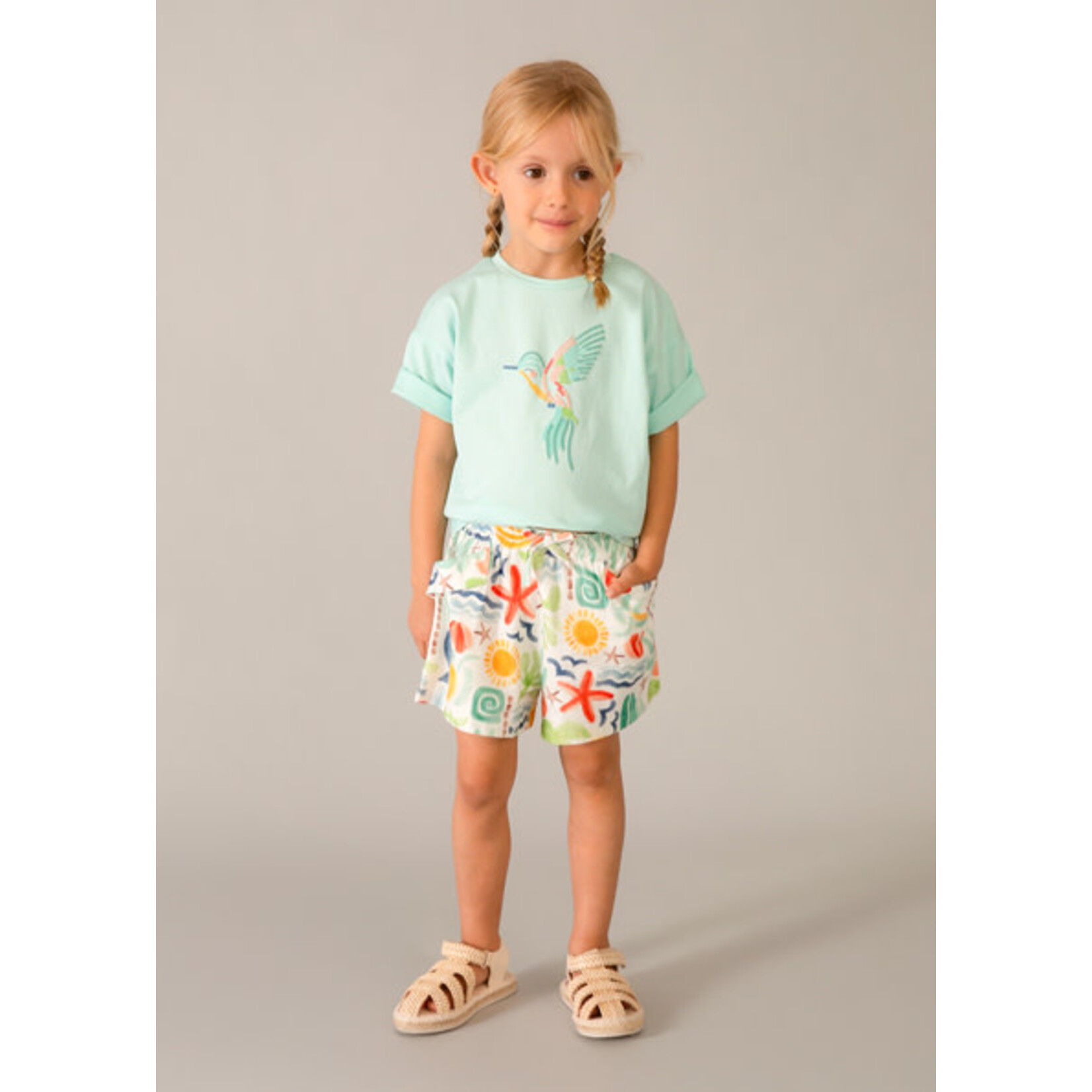 Mayoral MAYORAL - T-shirt turquoise avec un design d'oiseau multicolore