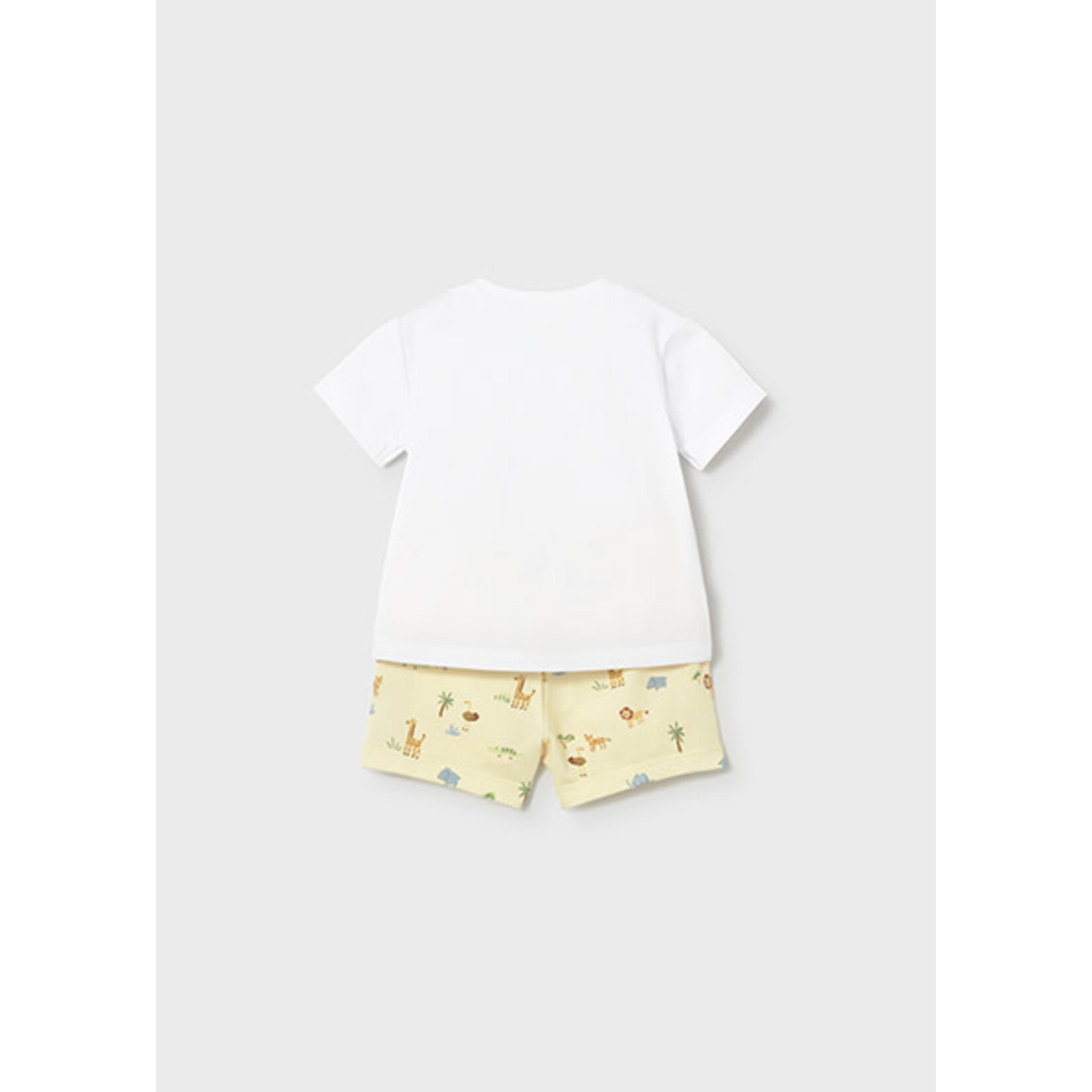 Mayoral MAYORAL - Ensemble 2 morceaux - T-shirt blanc avec broderie d'animaux et short jaune avec imprimé d'animaux