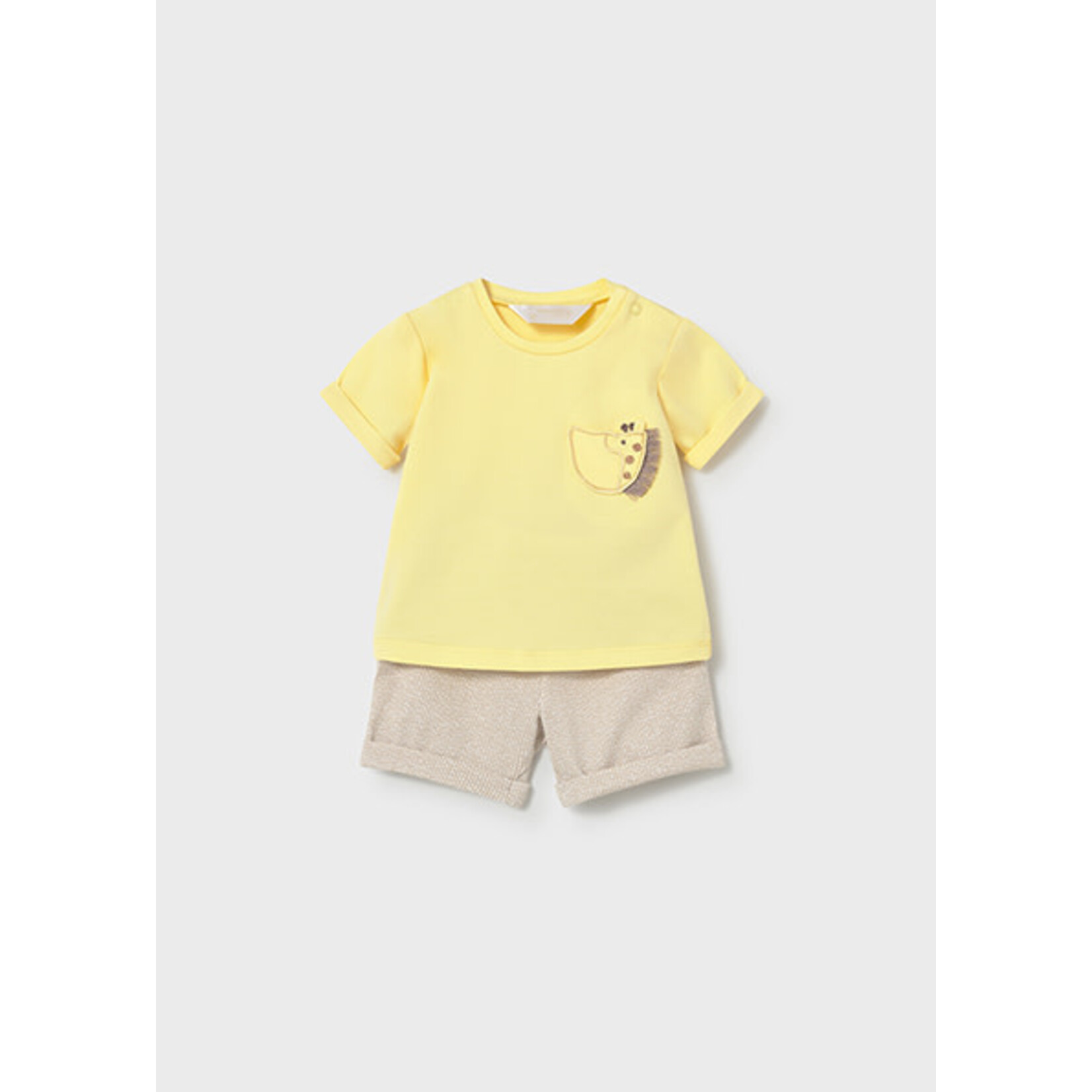 Mayoral MAYORAL - 2-piece set - Yellow T-shirt with a small giraffe pocket and beige shorts