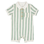 Petit Lem PETIT LEM - White and beige romper/playsuit with dark green vertical stripes