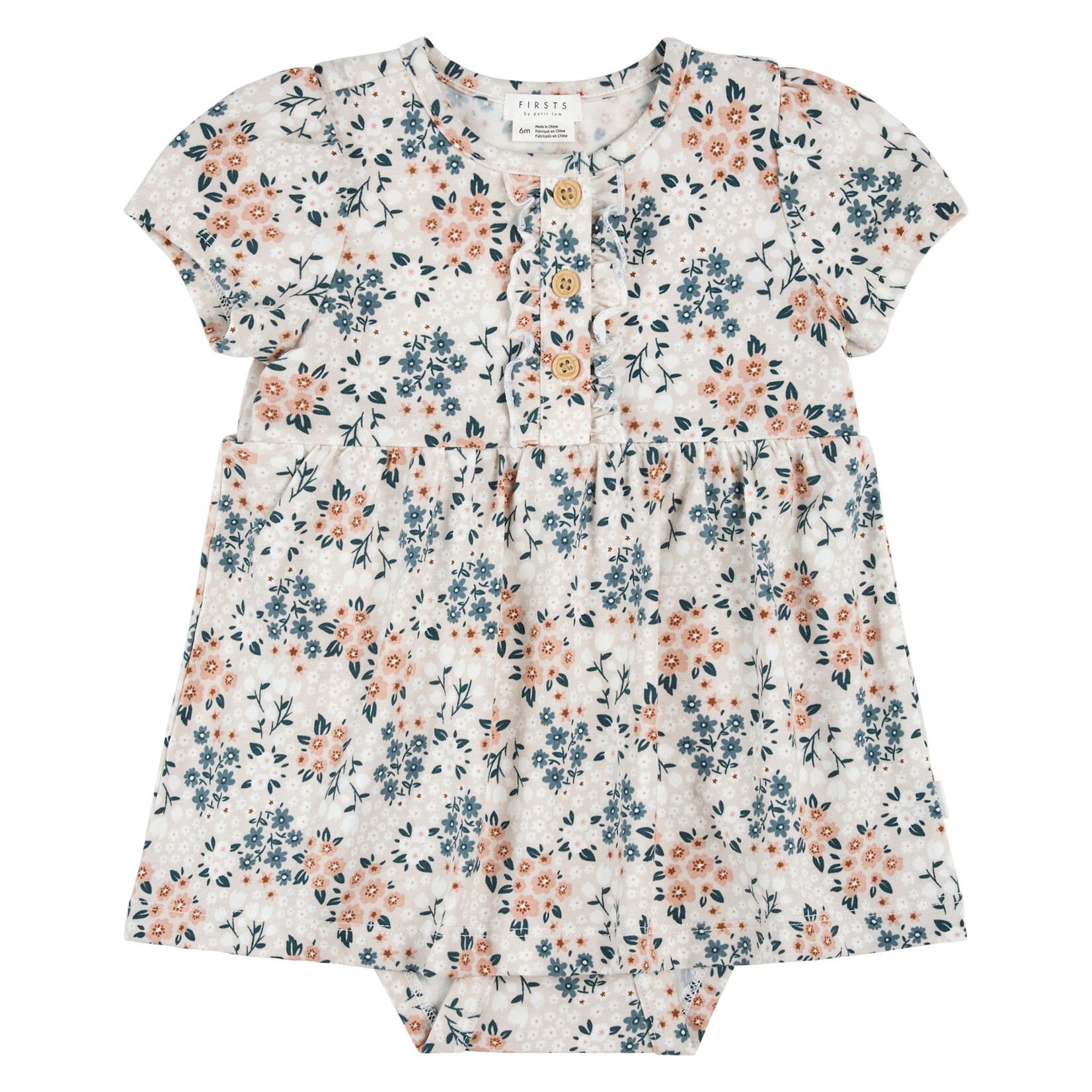 Petit Lem PETIT LEM - Pale beige floral print bodysuit dress