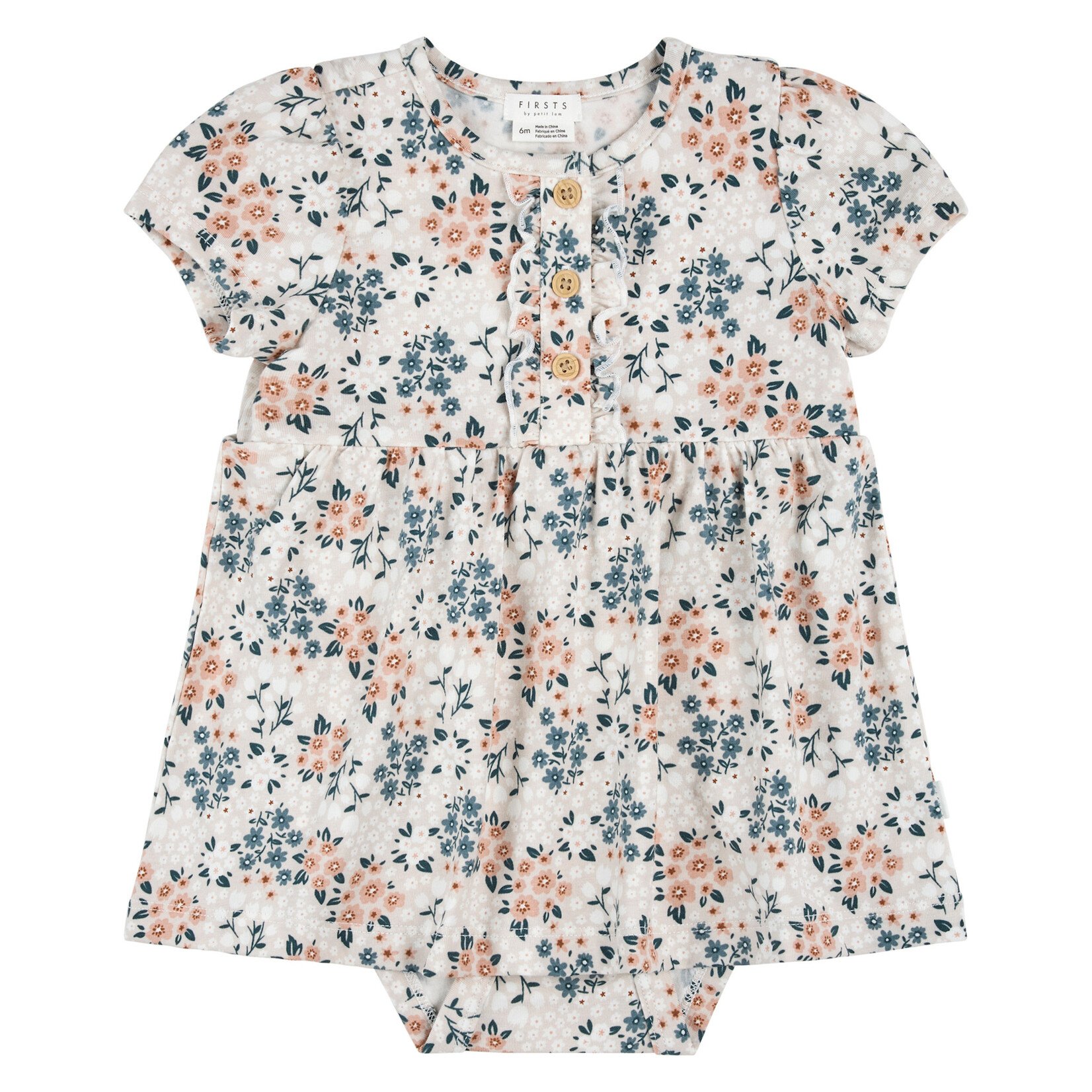 Petit Lem PETIT LEM - Robe cache-couche beige pâle à imprimé de fleurs