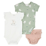 Petit Lem PETIT LEM - Three-piece set - Bodysuit with printed lambs and knitted bloomers