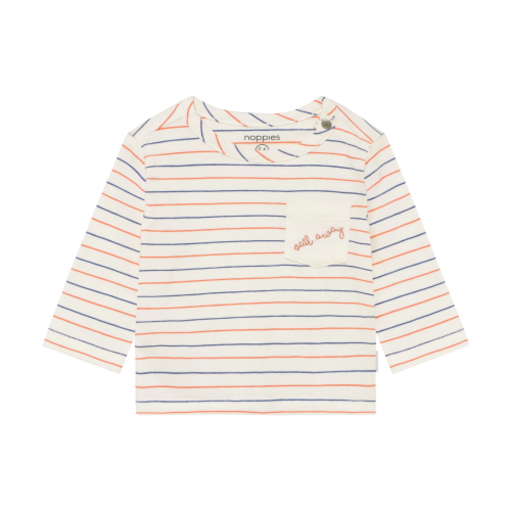 Noppies NOPPIES - White Long Sleeve T-Shirt with Blue and Red Stripes and Pocket 'Sail Away'