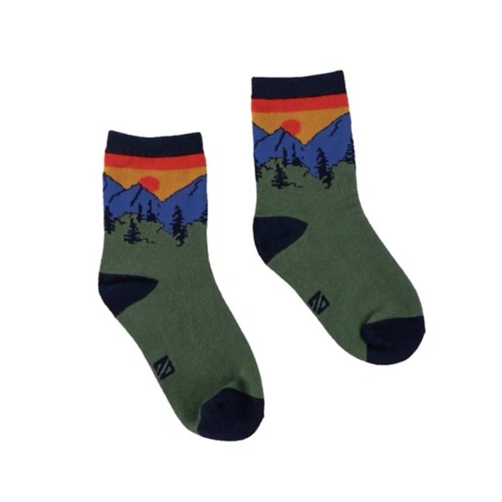 Nanö NANÖ - Dark green socks with a landscape and sunset pattern 'Off Road'