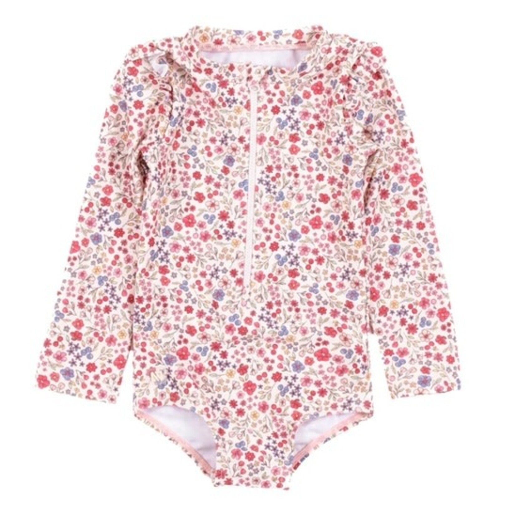 Nanö NANÖ - Pale pink one-piece UV swimsuit with long sleeves and floral print