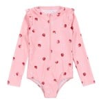 Nanö NANÖ - Pink one-piece long-sleeved UV swimsuit with strawberry and flower print