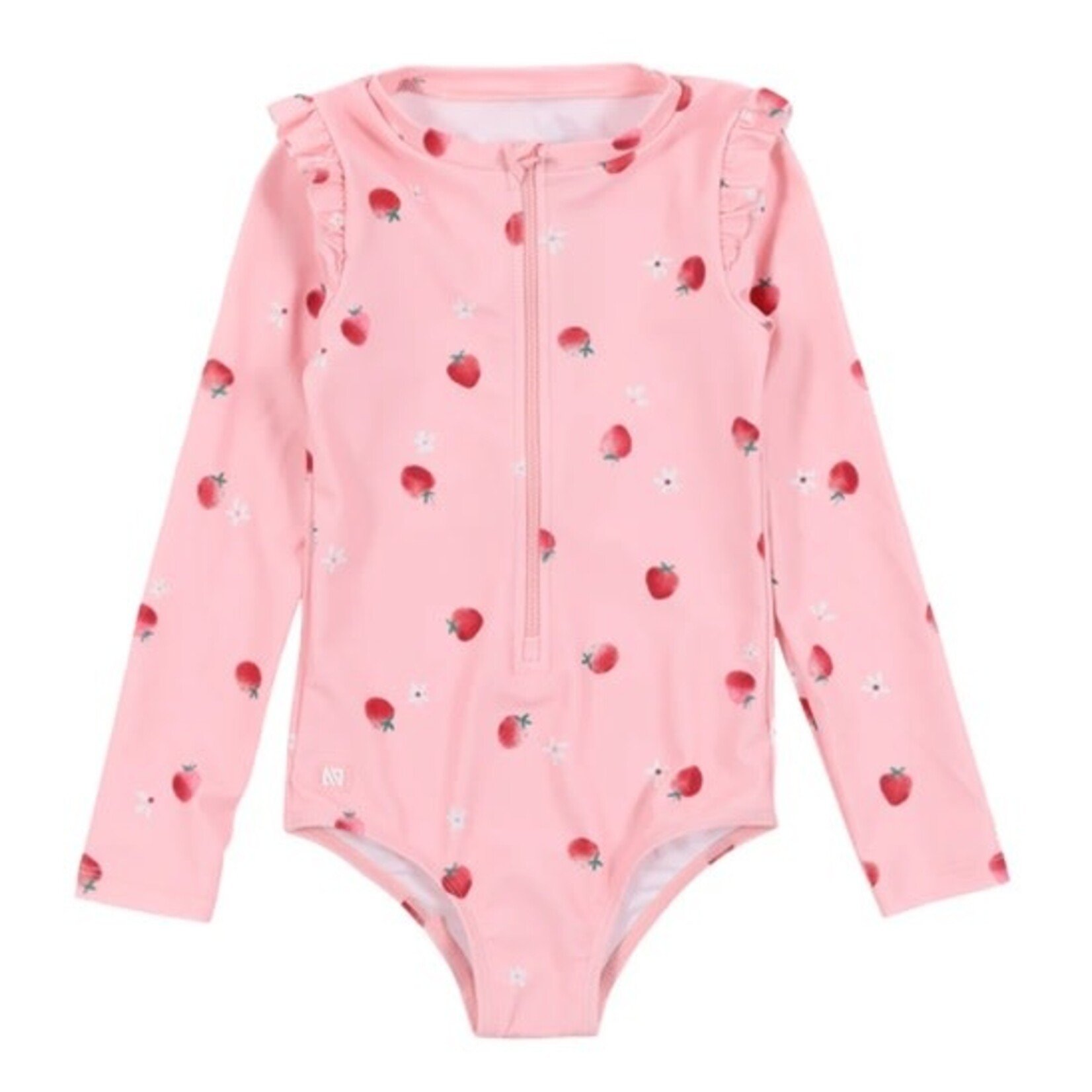 Nanö NANÖ - Maillot UV une-pièce rose à manches longues avec imprimé de fraises et fleurs