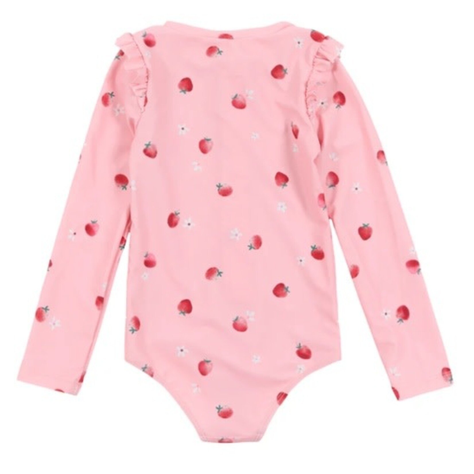 Nanö NANÖ - Maillot UV une-pièce rose à manches longues avec imprimé de fraises et fleurs