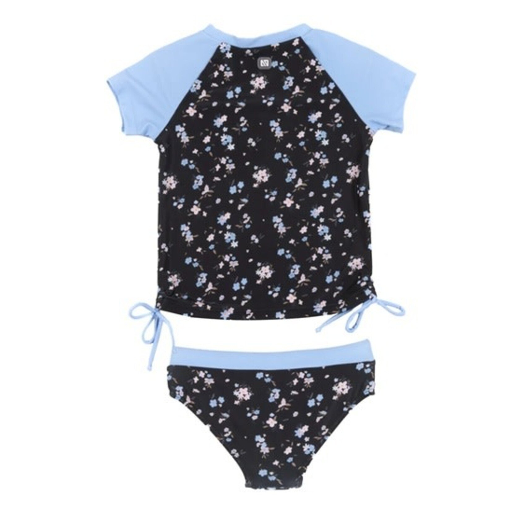 Nanö NANÖ - Maillot deux pièces dermoprotecteur noir à manches courtes bleues et à imprimé floral