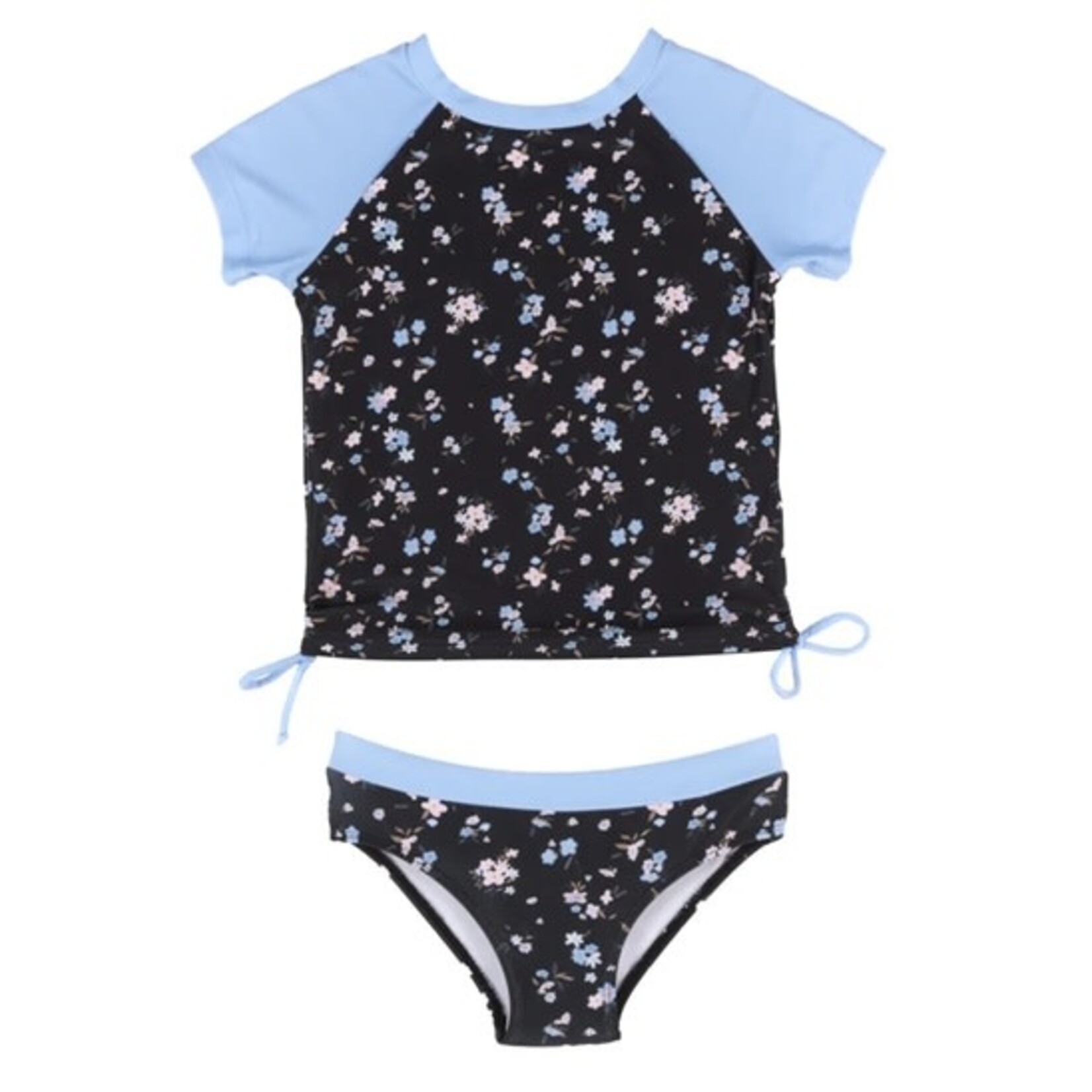 Nanö NANÖ - Black two-piece swimsuit with blue short sleeves and floral print