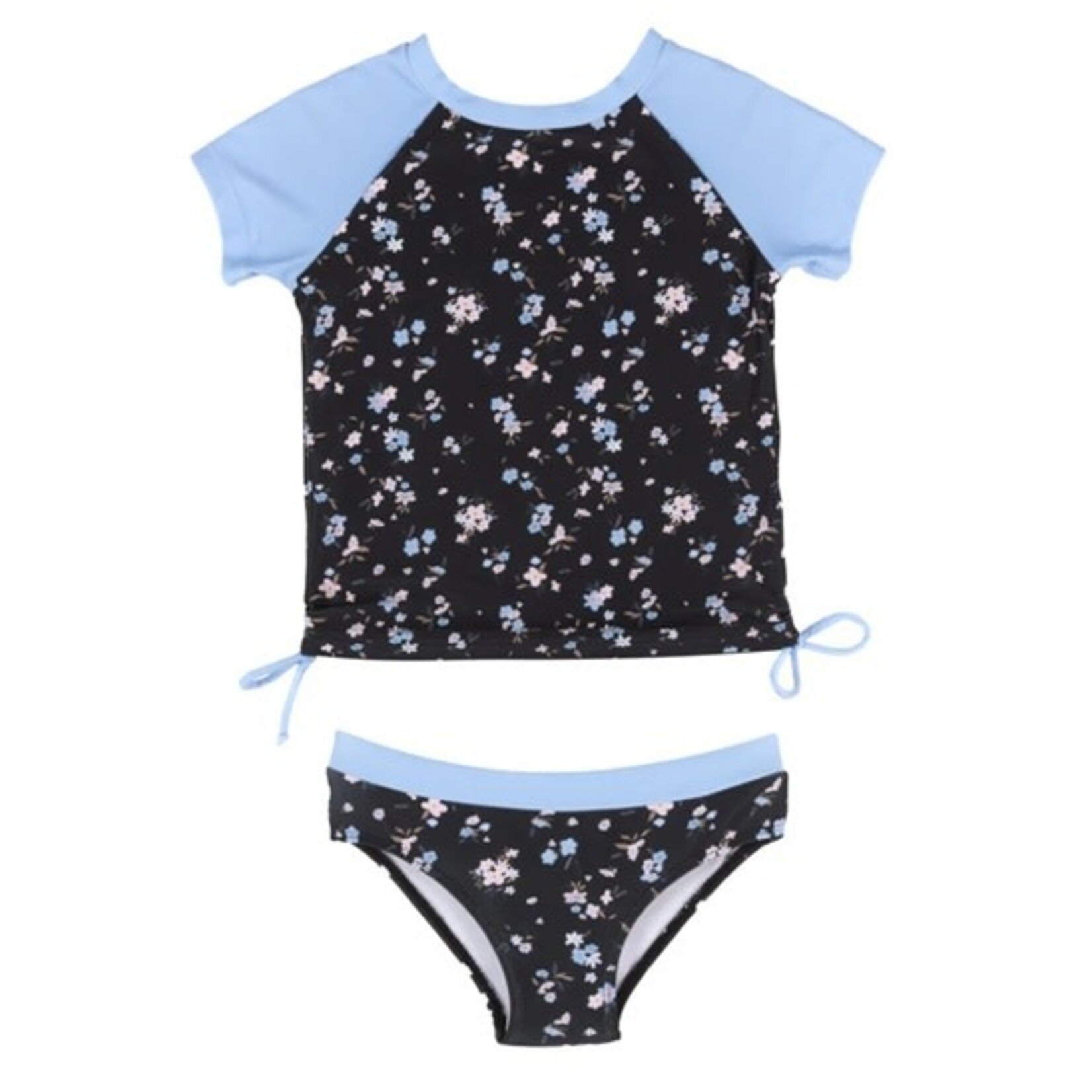 Nanö NANÖ - Maillot deux pièces dermoprotecteur noir à manches courtes bleues et à imprimé floral