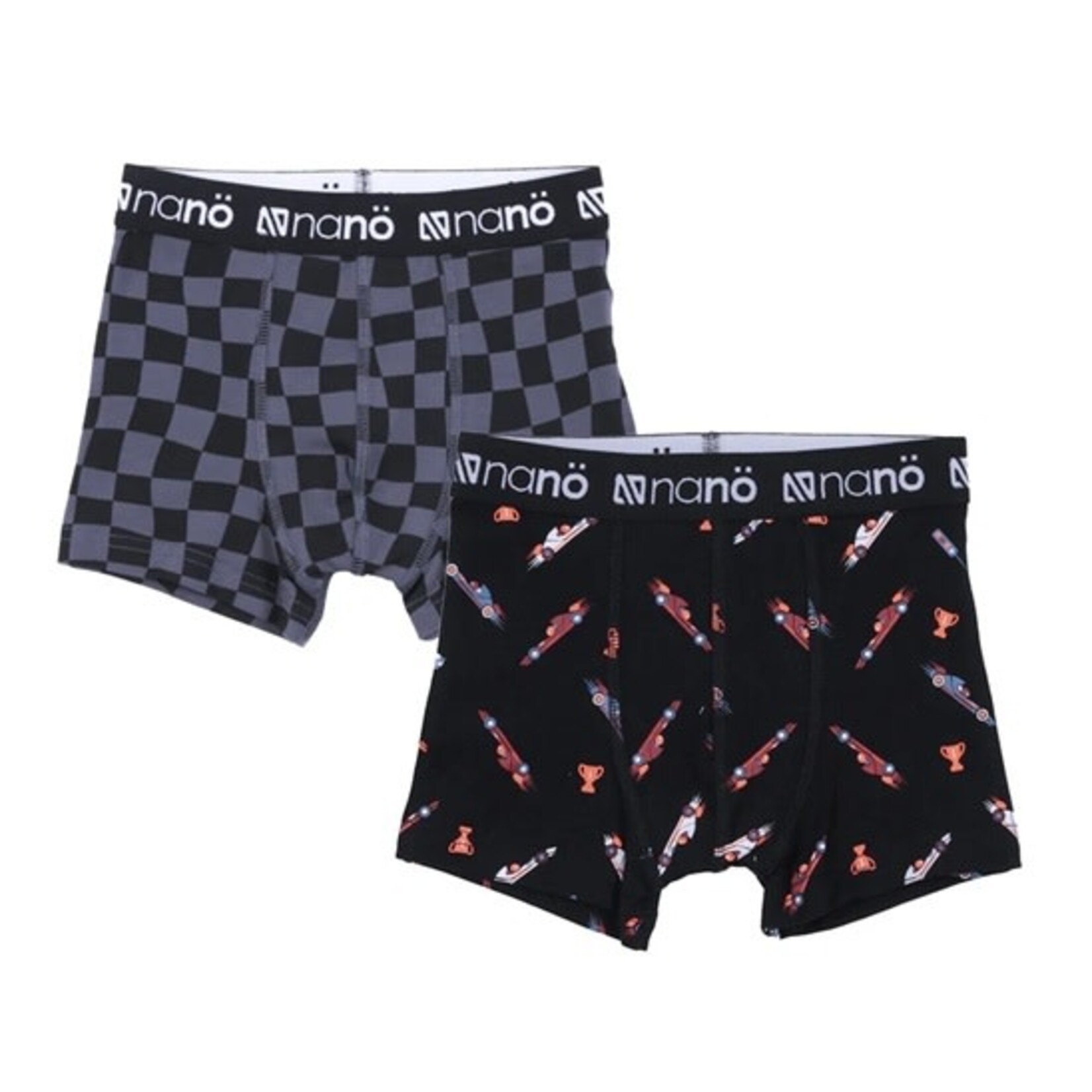 Nanö NANÖ - Lot de 2 boxers - Noir et gris avec motif de carreaux et voitures de course