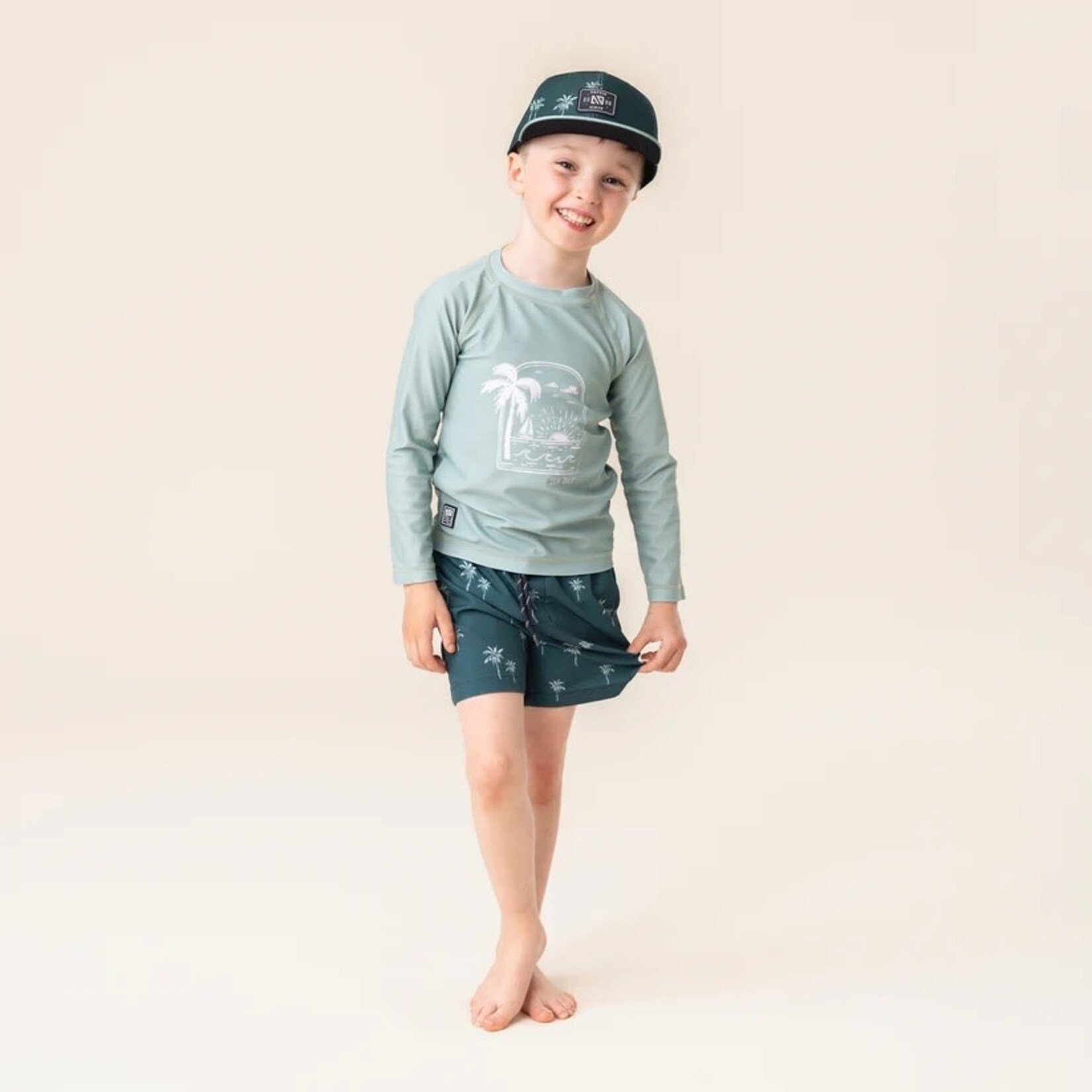 Nanö NANÖ - Short de maillot UV vert forêt avec palmiers avec poche rayée