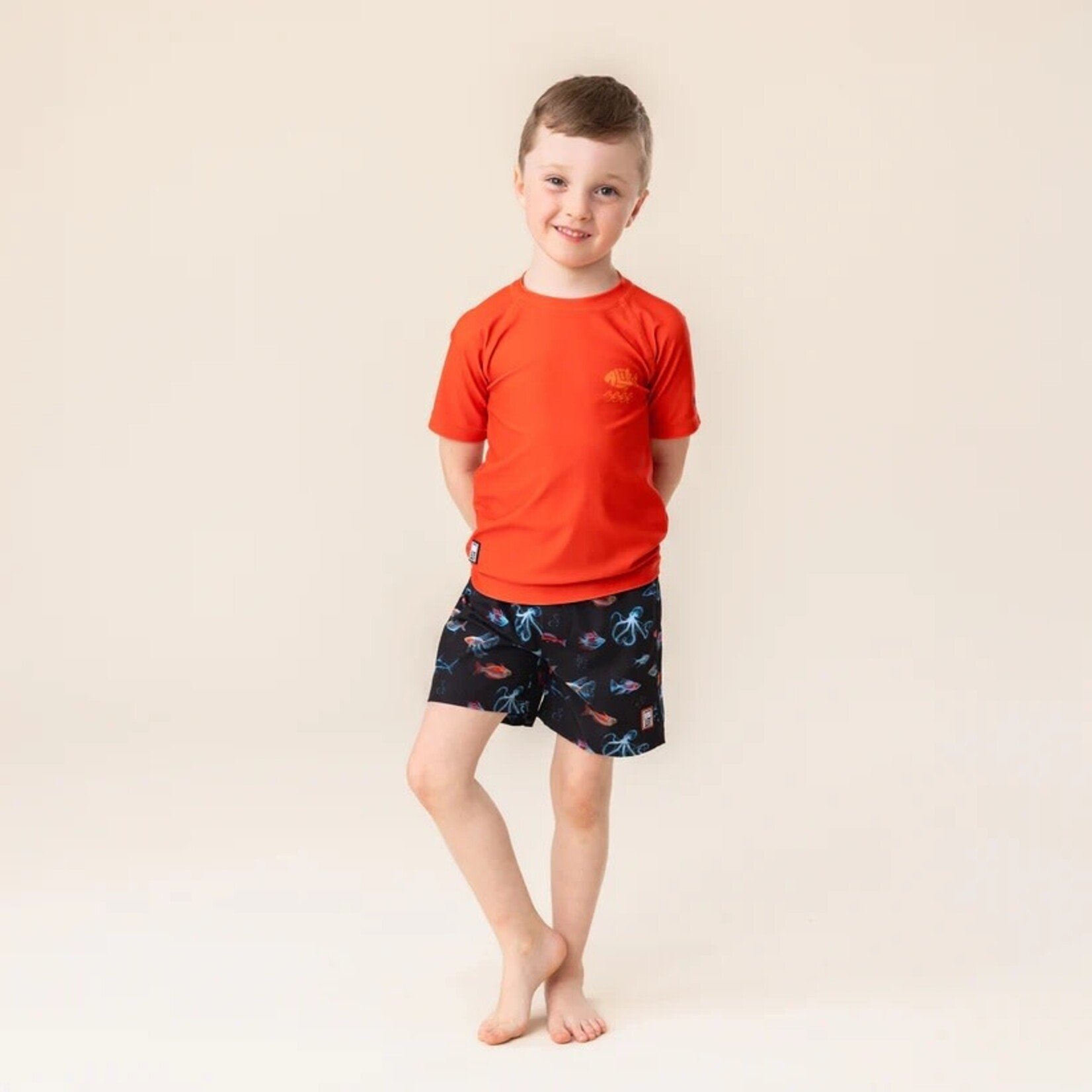 Nanö NANÖ - Black UV Swimsuit Shorts with Sea Creatures and Back Pocket