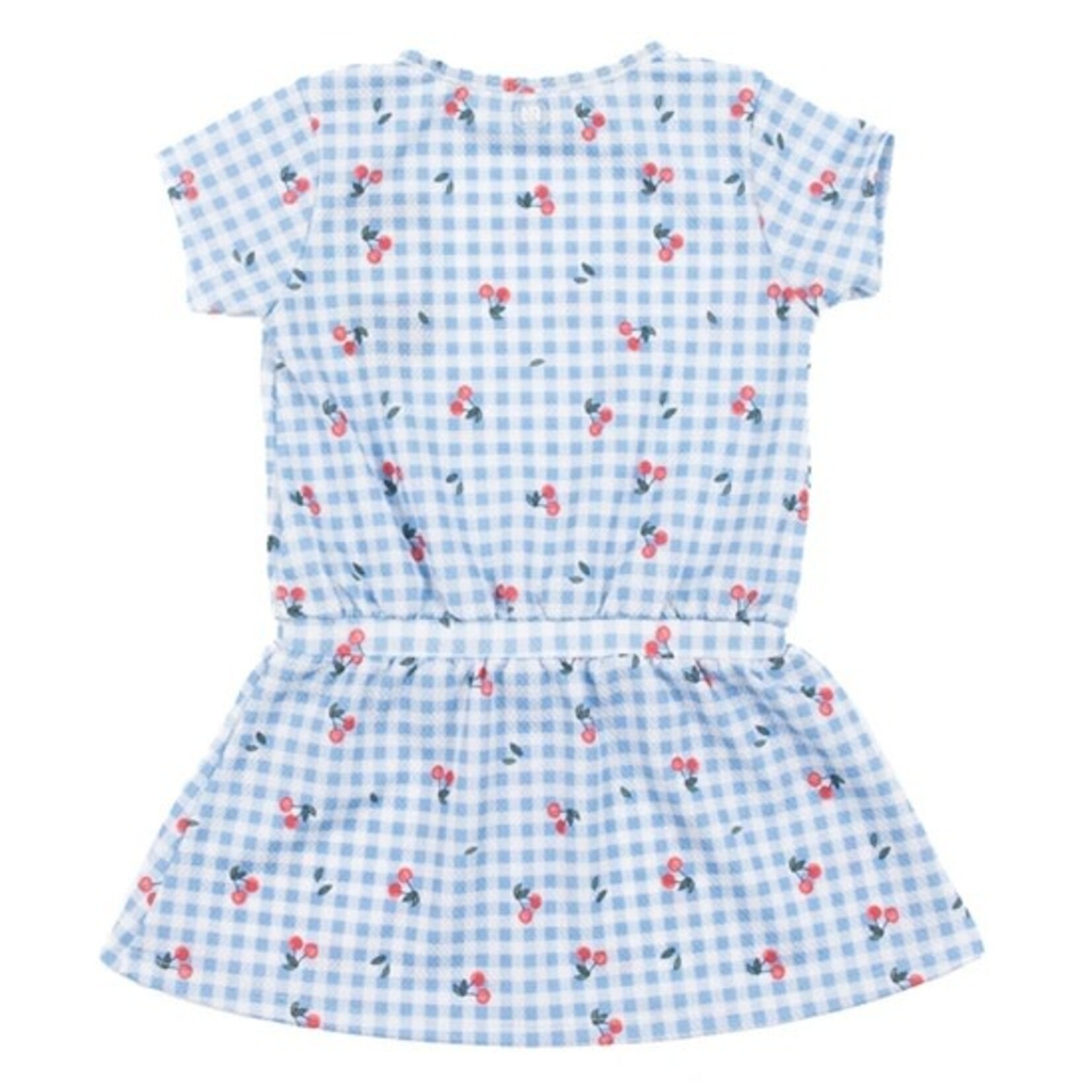 Nanö NANÖ - Robe vichy bleu et blanc à manches courtes avec imprimé de cerises