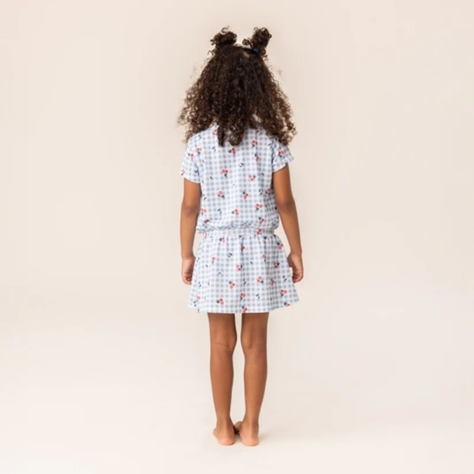 Nanö NANÖ - Robe vichy bleu et blanc à manches courtes avec imprimé de cerises