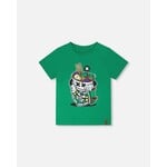 Deux par Deux DEUX PAR DEUX- Green jersey T-shirt with a print of a ramen bowl skateboarding 'B.O.Y.S.'
