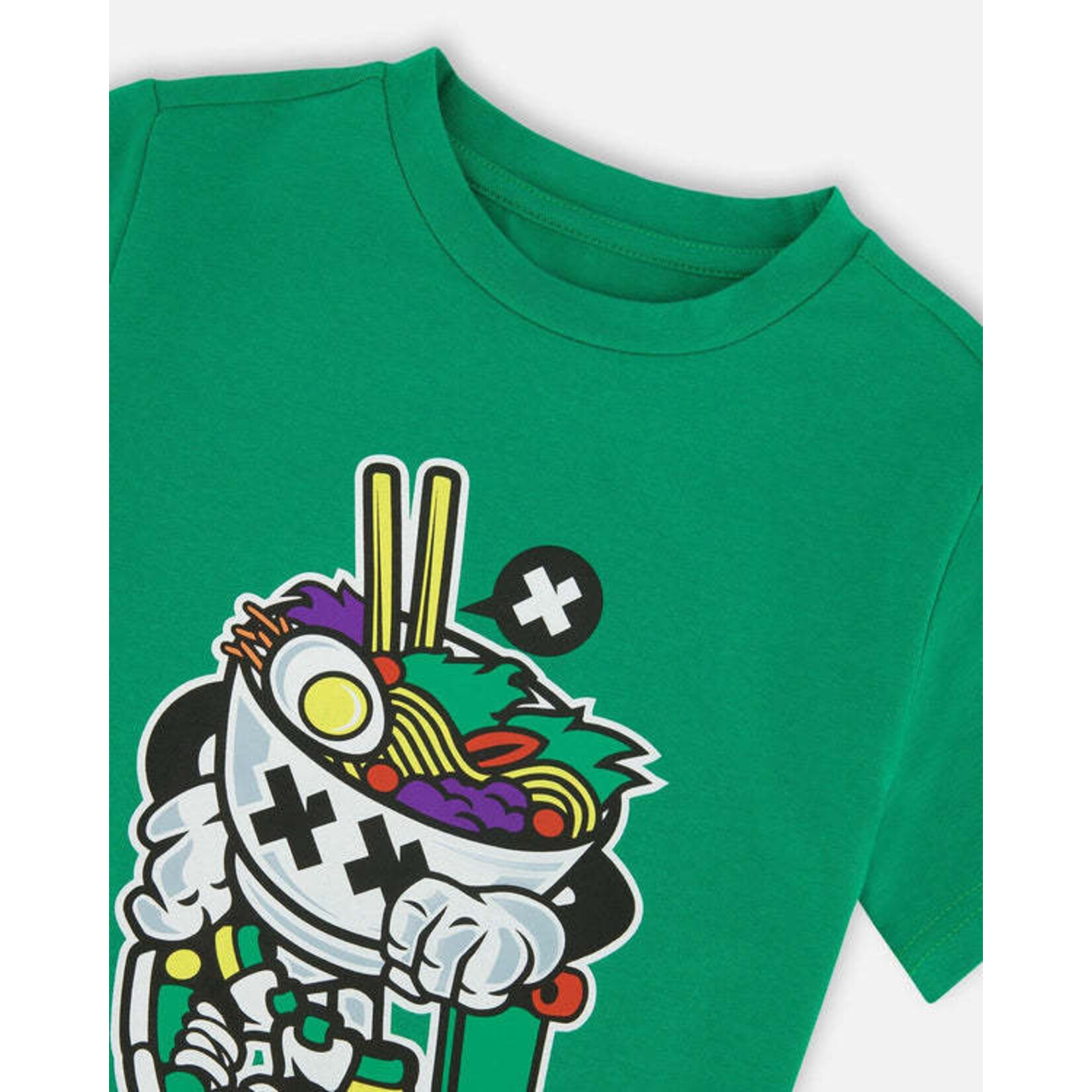 Deux par Deux DEUX PAR DEUX- Green jersey T-shirt with a print of a ramen bowl skateboarding 'B.O.Y.S.'