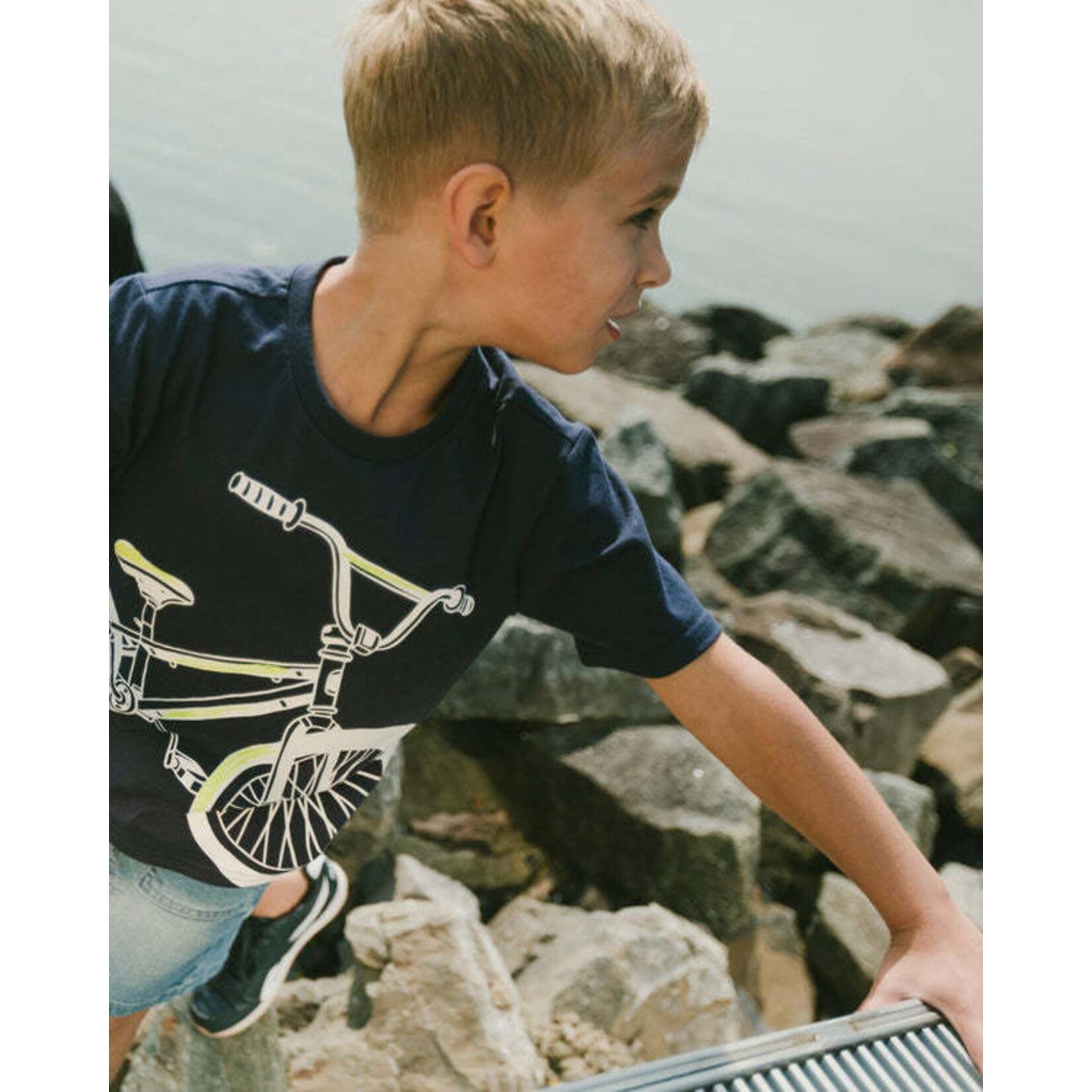 Deux par Deux DEUX PAR DEUX- T-shirt jersey bleu foncé avec imprimé de vélo ' B.O.Y.S.'