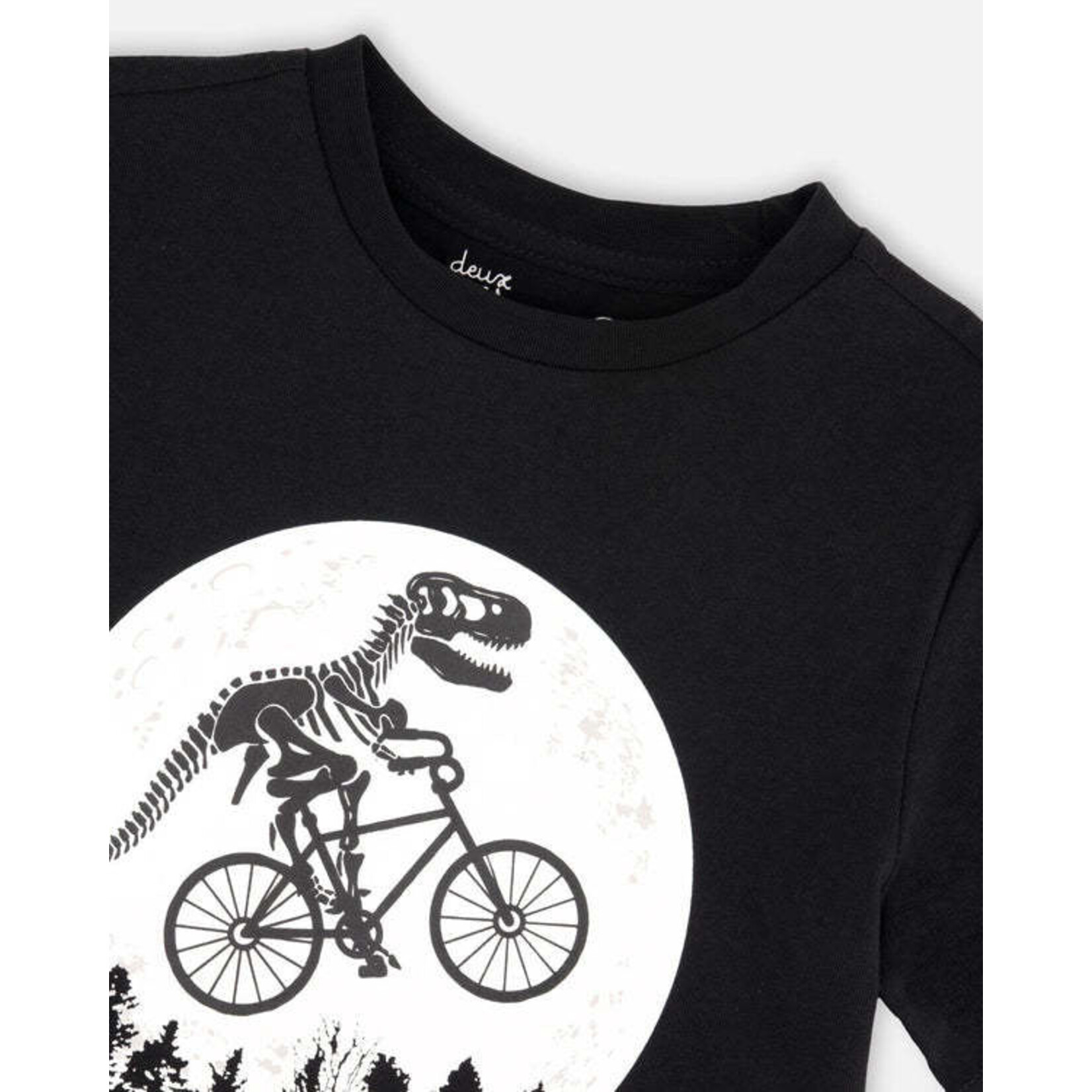 Deux par Deux DEUX PAR DEUX- Black jersey T-shirt with dinosaur on bicycle print 'B.O.Y.S.'