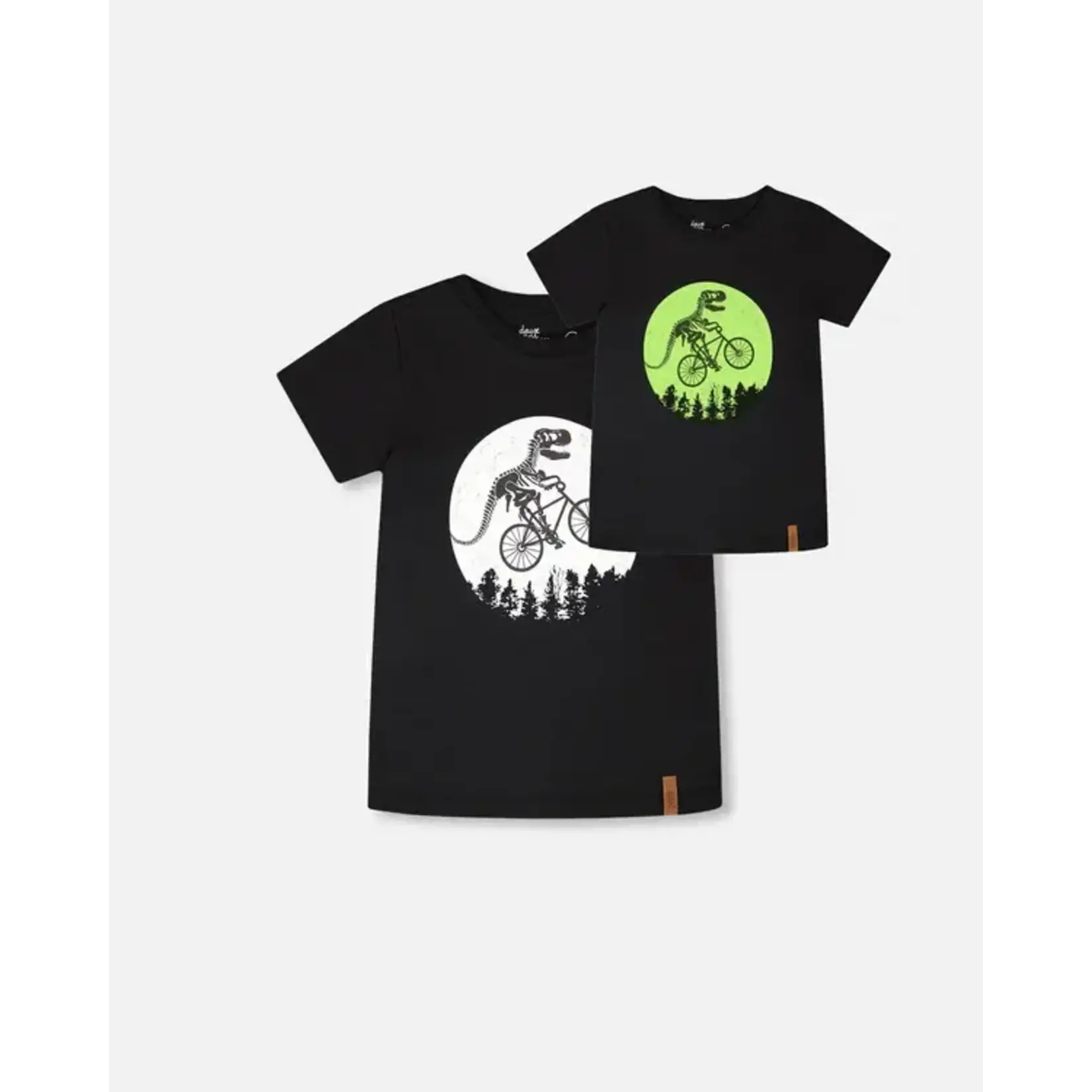 Deux par Deux DEUX PAR DEUX- Black jersey T-shirt with dinosaur on bicycle print 'B.O.Y.S.'