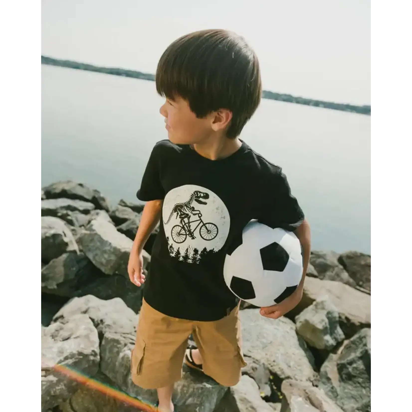 Deux par Deux DEUX PAR DEUX- Black jersey T-shirt with dinosaur on bicycle print 'B.O.Y.S.'