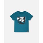 Deux par Deux DEUX PAR DEUX- Atlantic green jersey T-shirt with a print of a person on a bicycle 'B.O.Y.S.'