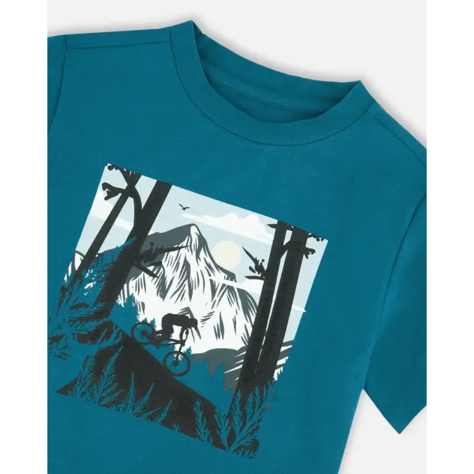 Deux par Deux DEUX PAR DEUX- T-shirt jersey vert atlantique avec imprimé d'une personne à vélo ' B.O.Y.S.'