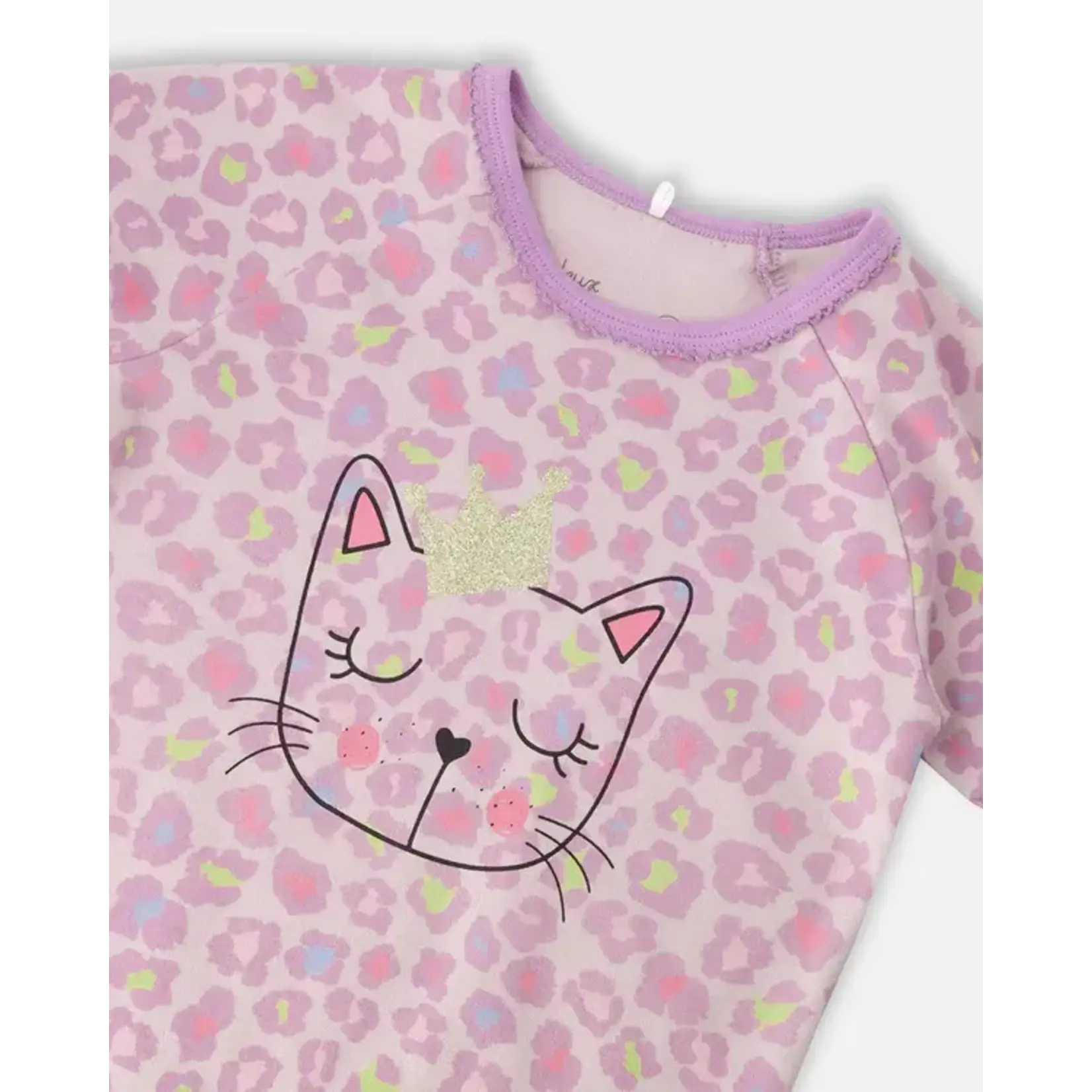 Deux par Deux DEUX PAR DEUX - Ensemble pyjama deux-pièces en coton biologique violet imprimé de chat 'Une nuit étoilée'