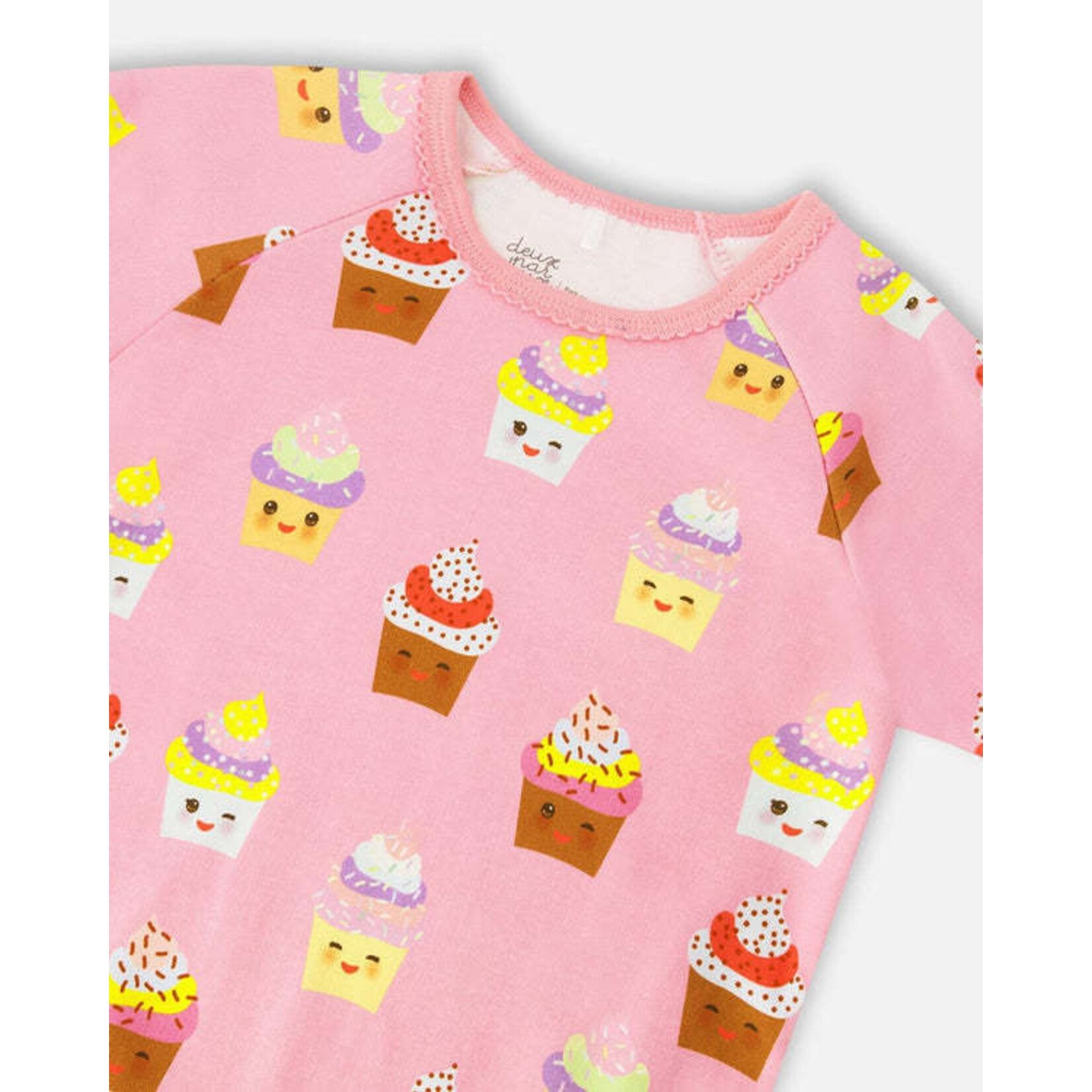 Deux par Deux DEUX PAR DEUX - Ensemble pyjama deux-pièces en coton biologique rose imprimé cupcakes 'Une nuit étoilée'