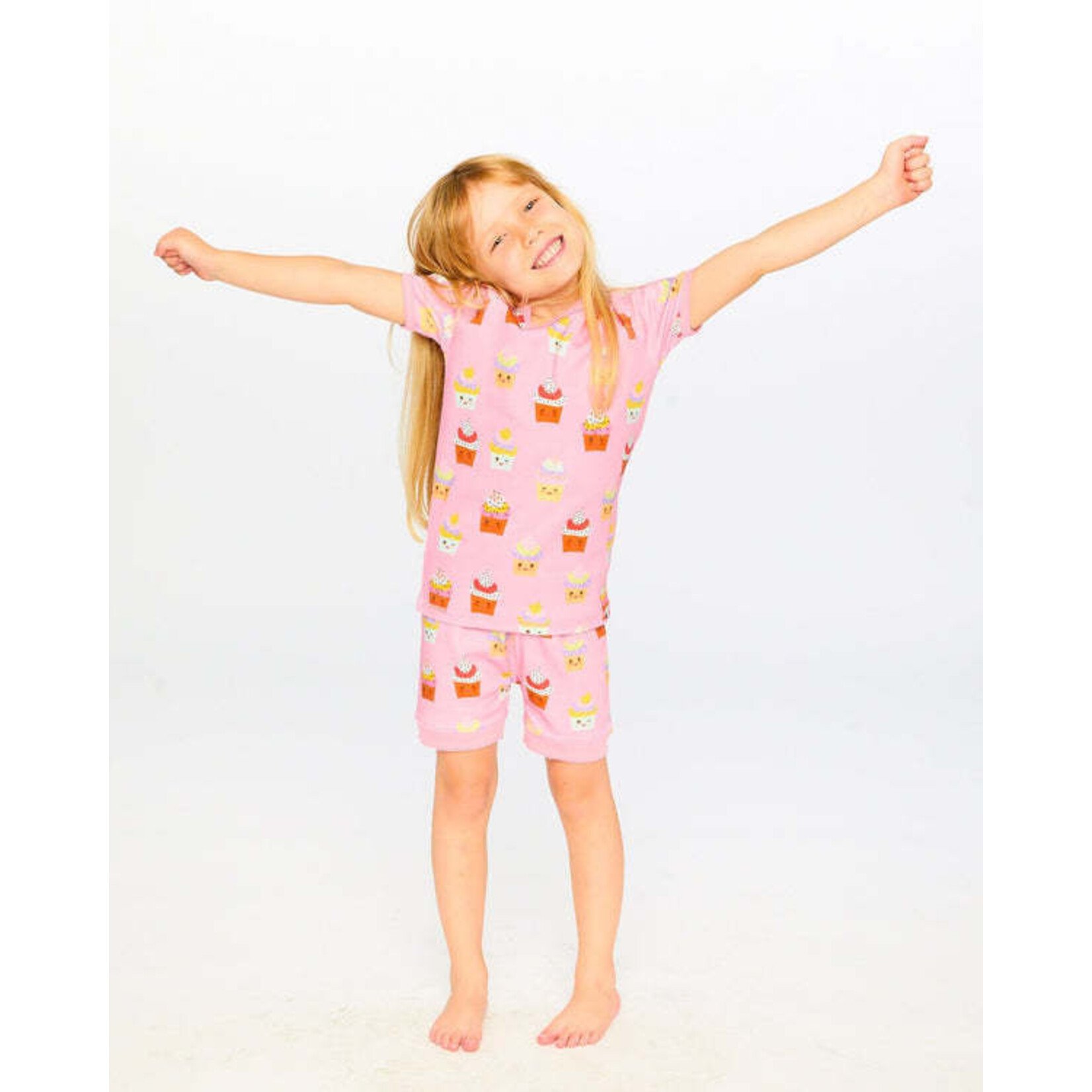 Deux par Deux DEUX PAR DEUX - Ensemble pyjama deux-pièces en coton biologique rose imprimé cupcakes 'Une nuit étoilée'