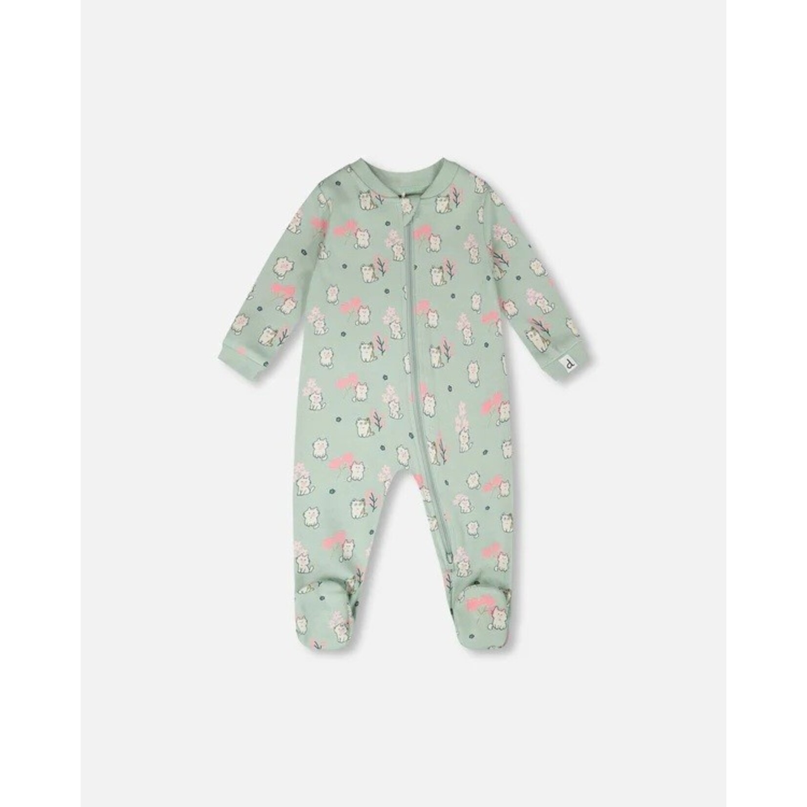 Deux par Deux DEUX PAR DEUX - Baby blue one-piece organic cotton pyjamas with kitten print 'Une nuit étoilée'