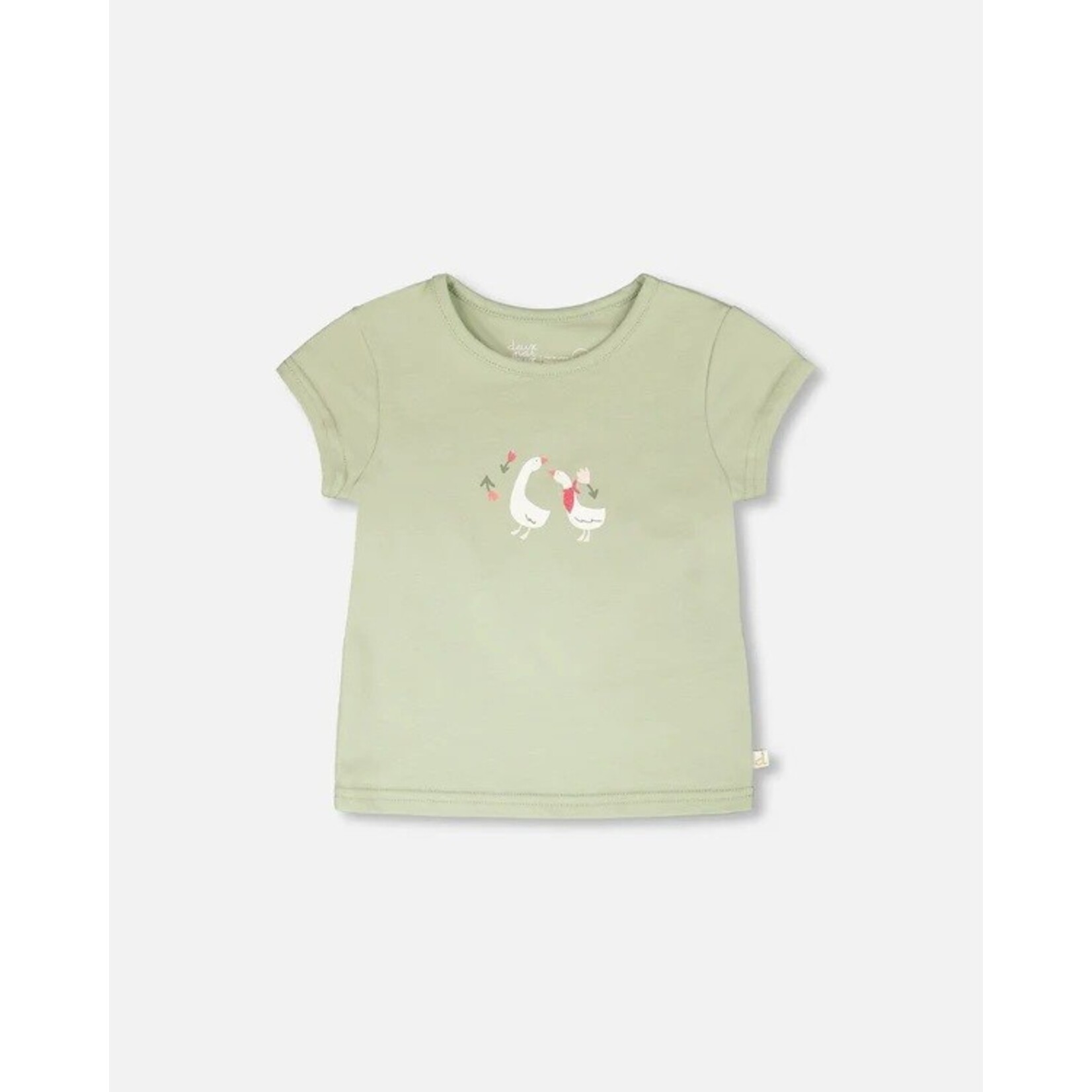 Deux par Deux DEUX PAR DEUX- T-shirt en jersey de coton biologique vert kaki clair 'Petite prairie'