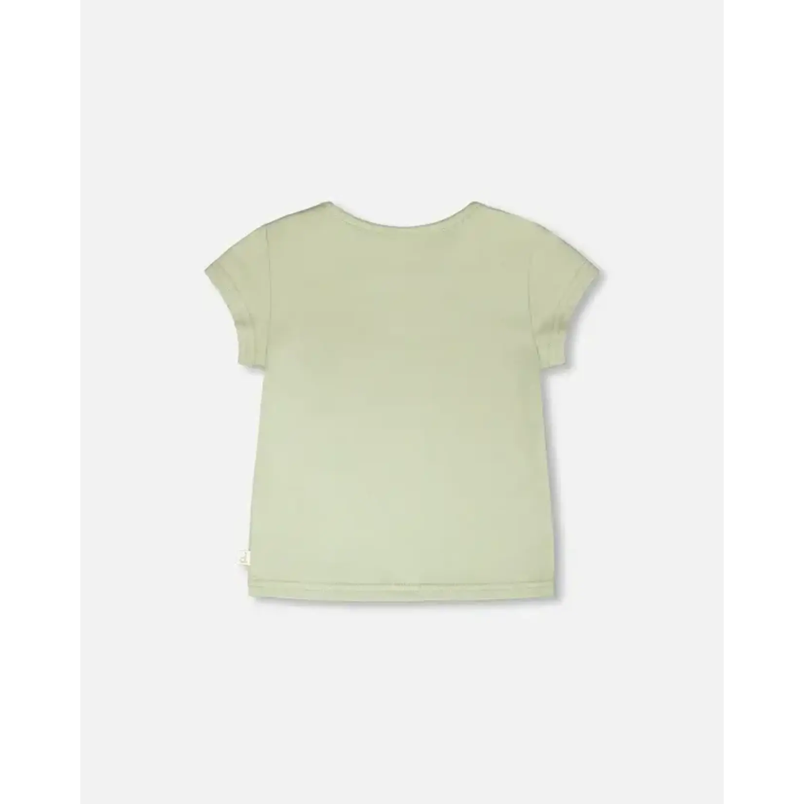 Deux par Deux DEUX PAR DEUX- T-shirt en jersey de coton biologique vert kaki clair 'Petite prairie'