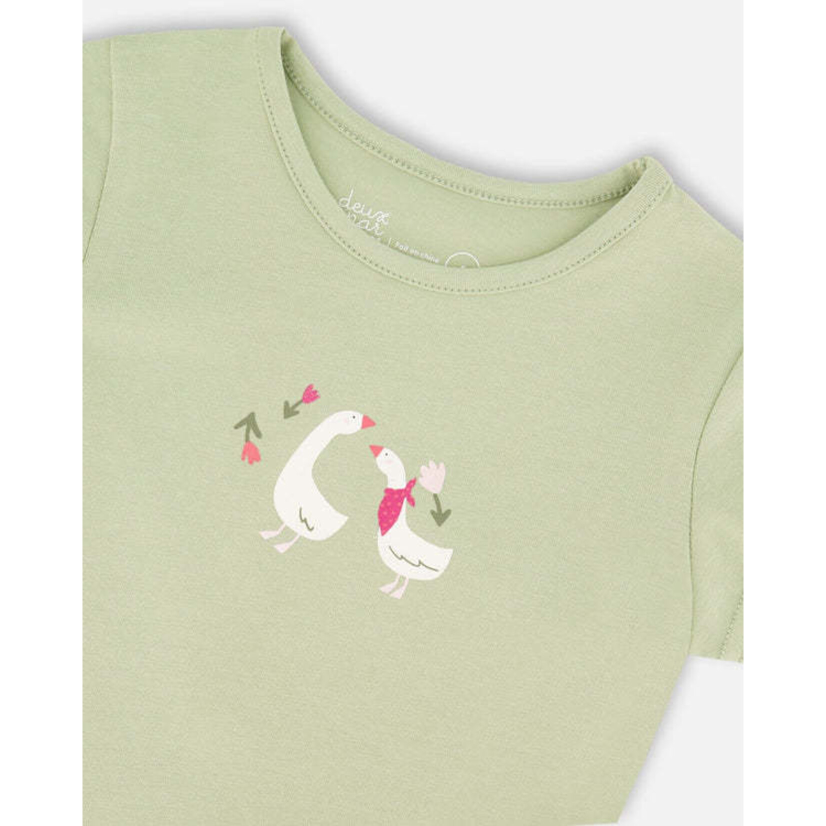 Deux par Deux DEUX PAR DEUX- 'Little Meadow' light khaki green organic cotton jersey T-shirt