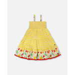 Deux par Deux DEUX PAR DEUX - Yellow gingham summer dress with checkered and floral pattern 'Under the Daffodils'