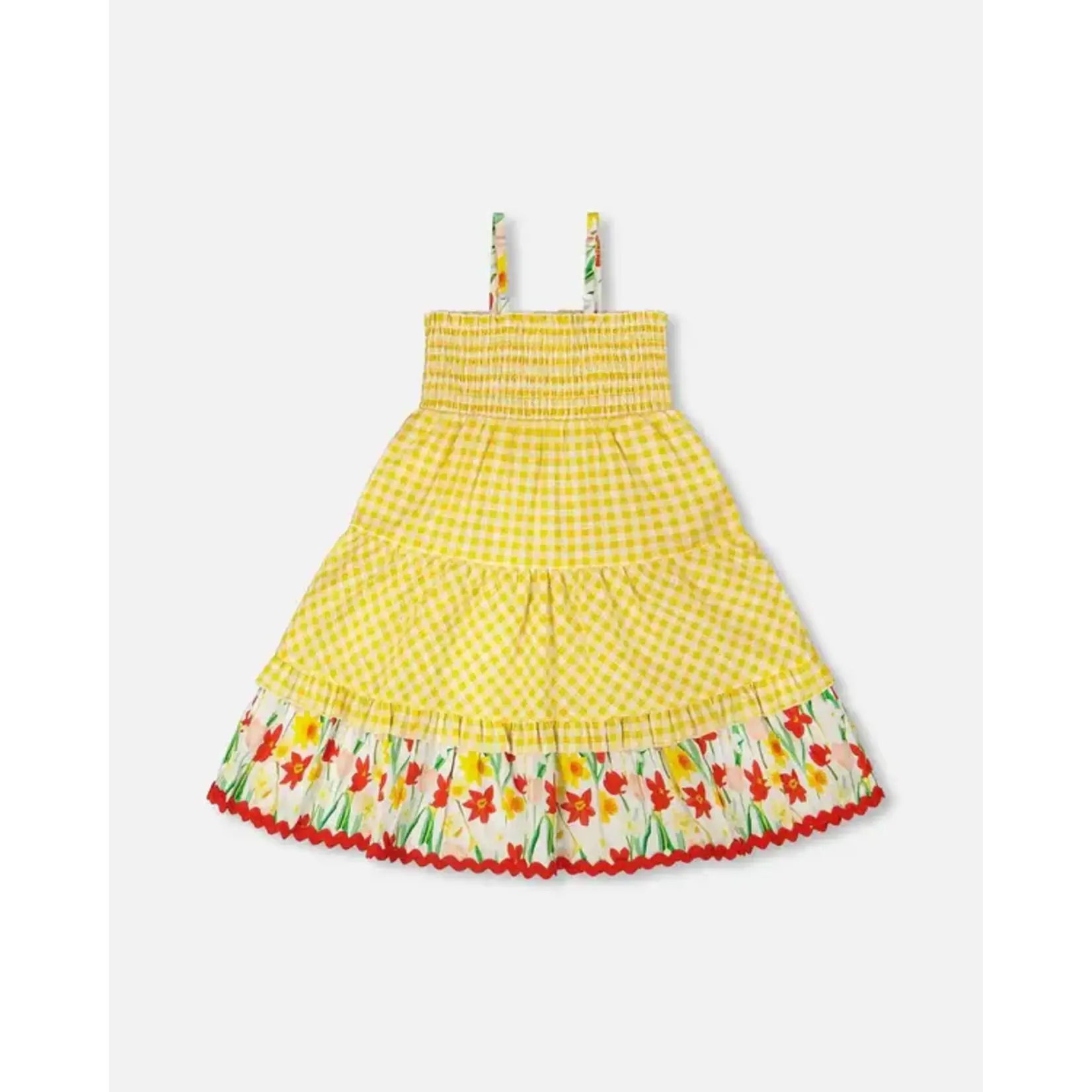 Deux par Deux DEUX PAR DEUX - Yellow gingham summer dress with checkered and floral pattern 'Under the Daffodils'