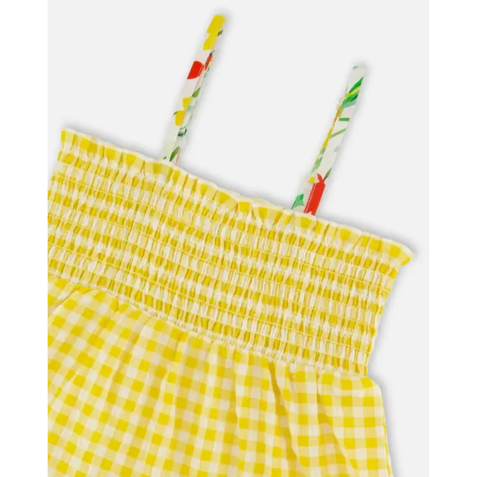 Deux par Deux DEUX PAR DEUX - Robe d'été vichy jaune avec motif quadrillé et de fleurs 'Sous les jonquilles'